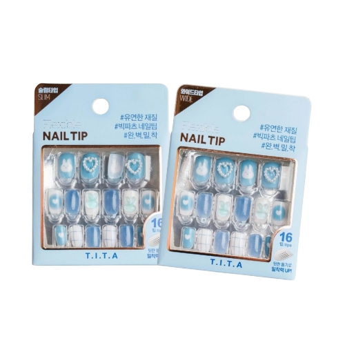 DAISO T.I.T.A Press Nail Tip 16pcs #Blue Frame (Slim/Wide)