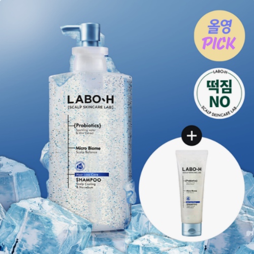 LABO-H Scalp Strengthening Clinic Scalp Cooling & No-Sebum Shampoo for Hair Loss Relief 750ml Set (+112ml)