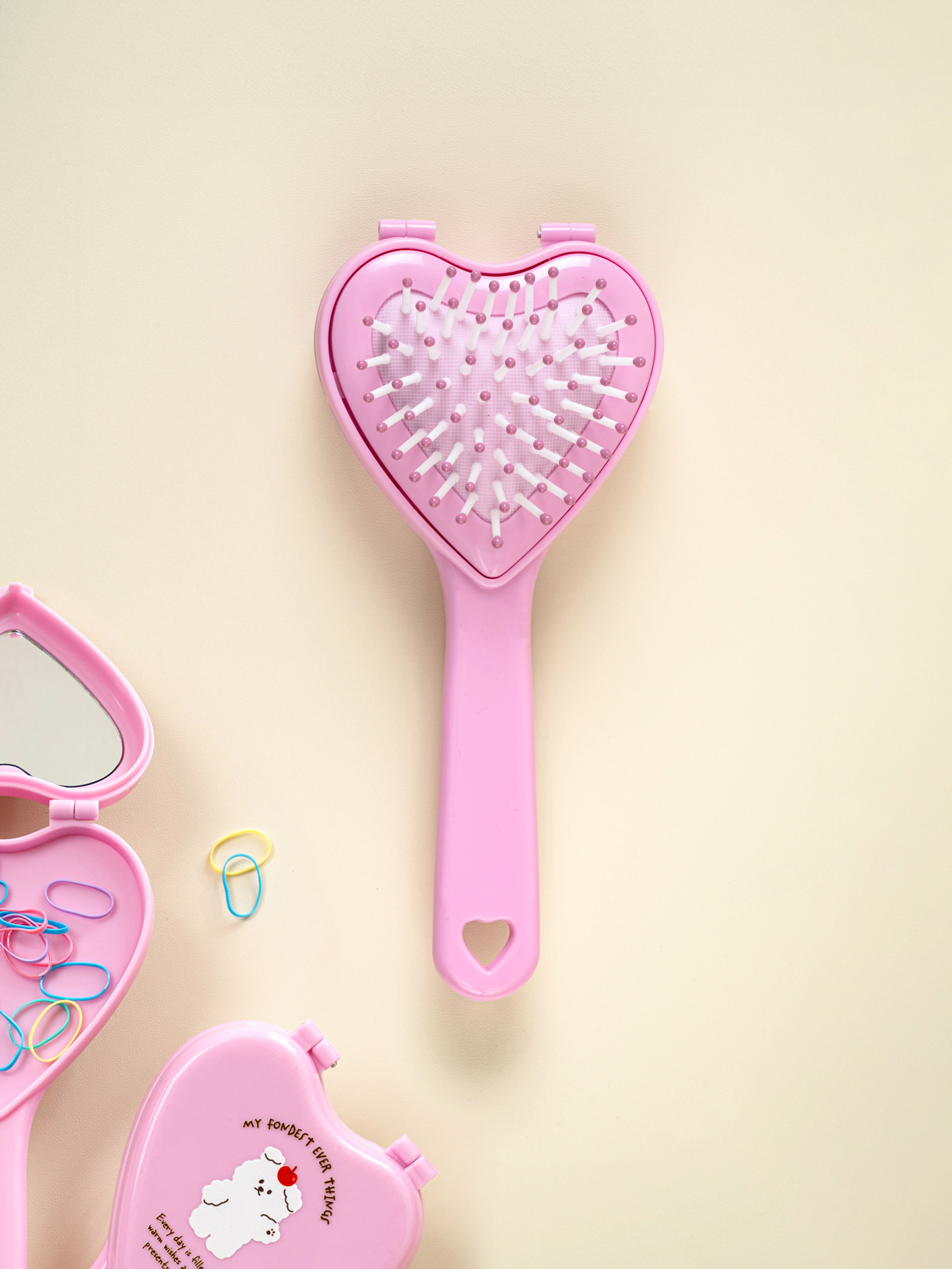 DAISO heart hand mirror comb