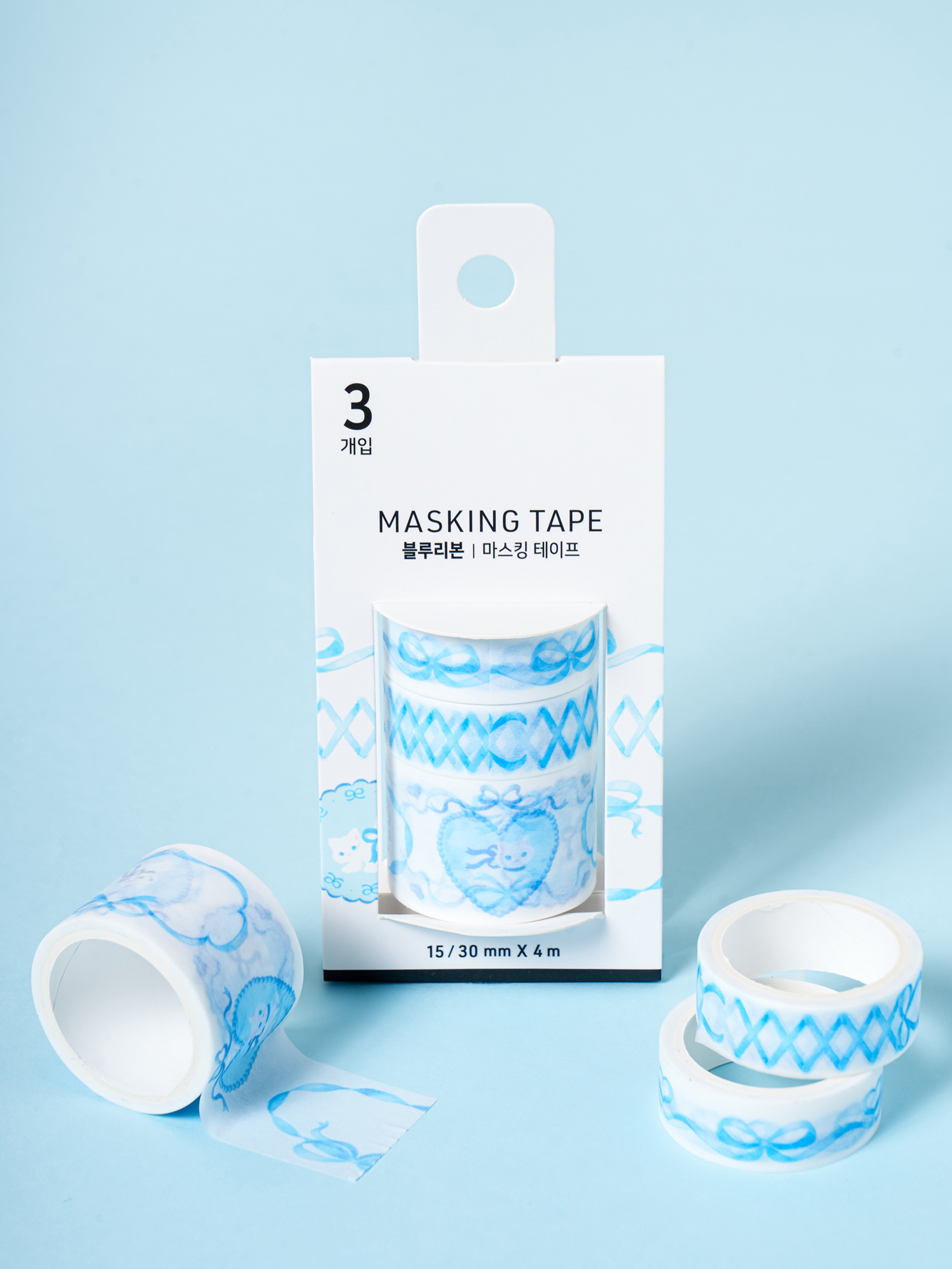 DAISO Masking tape (15/30mm*4m) (3 pieces) Blue Ribbon