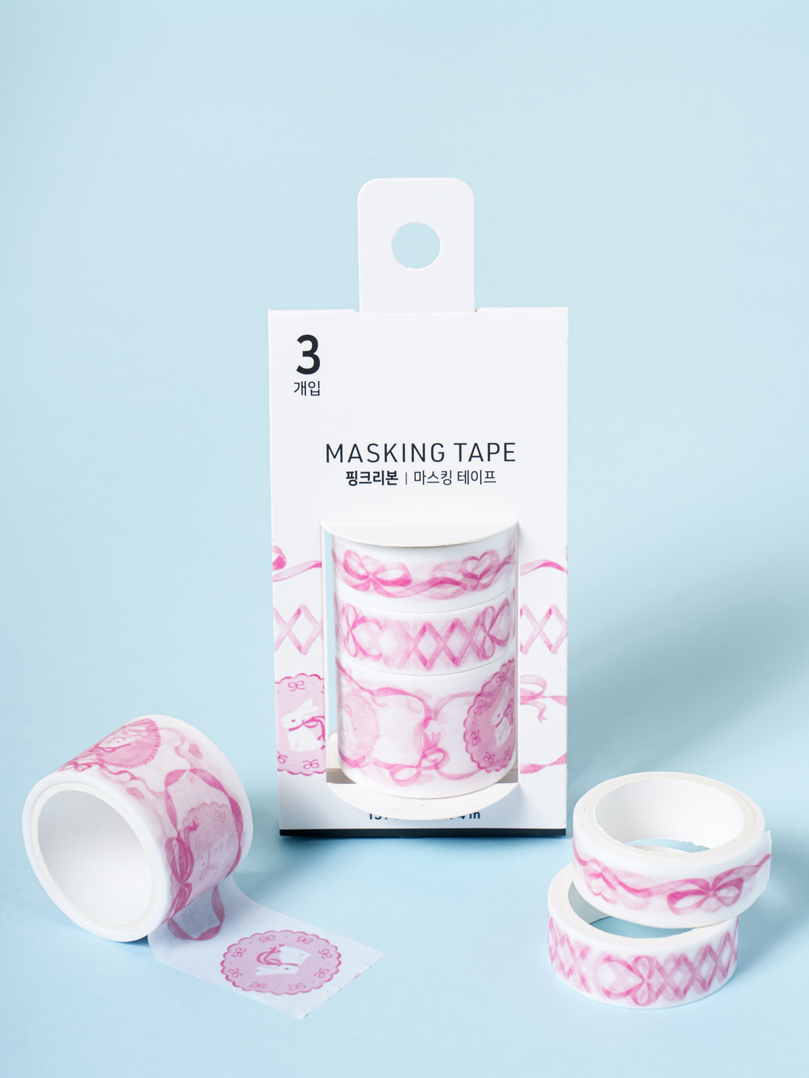 DAISO Masking tape (15/30mm*4m) (3 pieces) Pink Ribbon