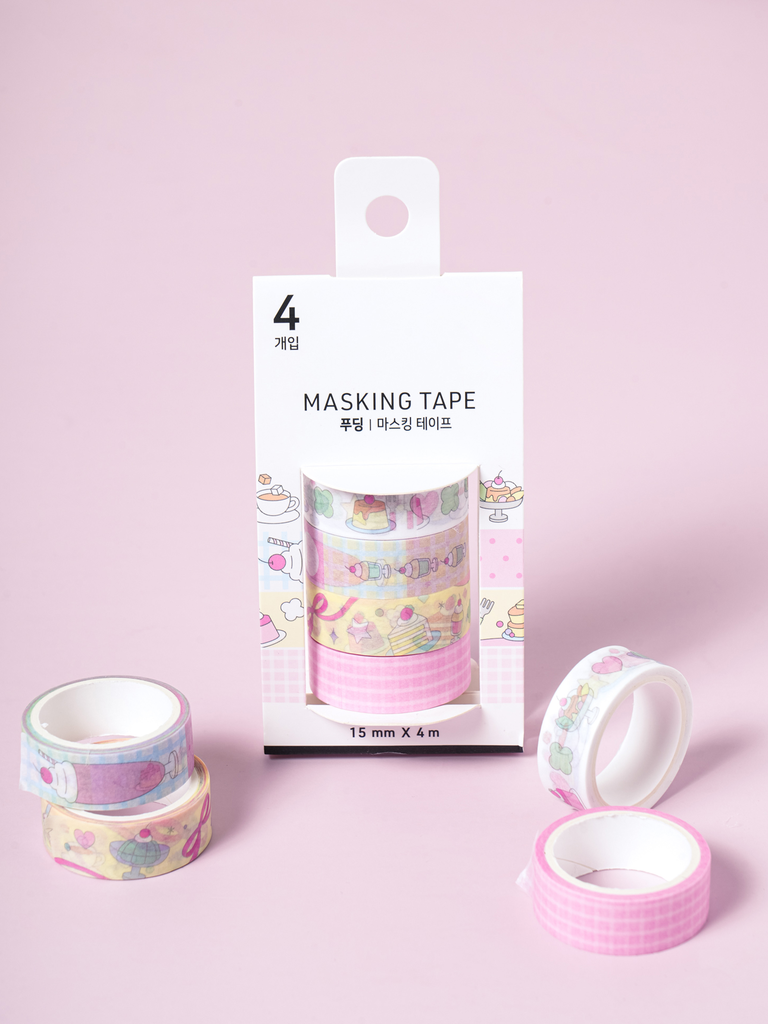 DAISO Masking tape (15mm*4m) (4 pieces) Pudding