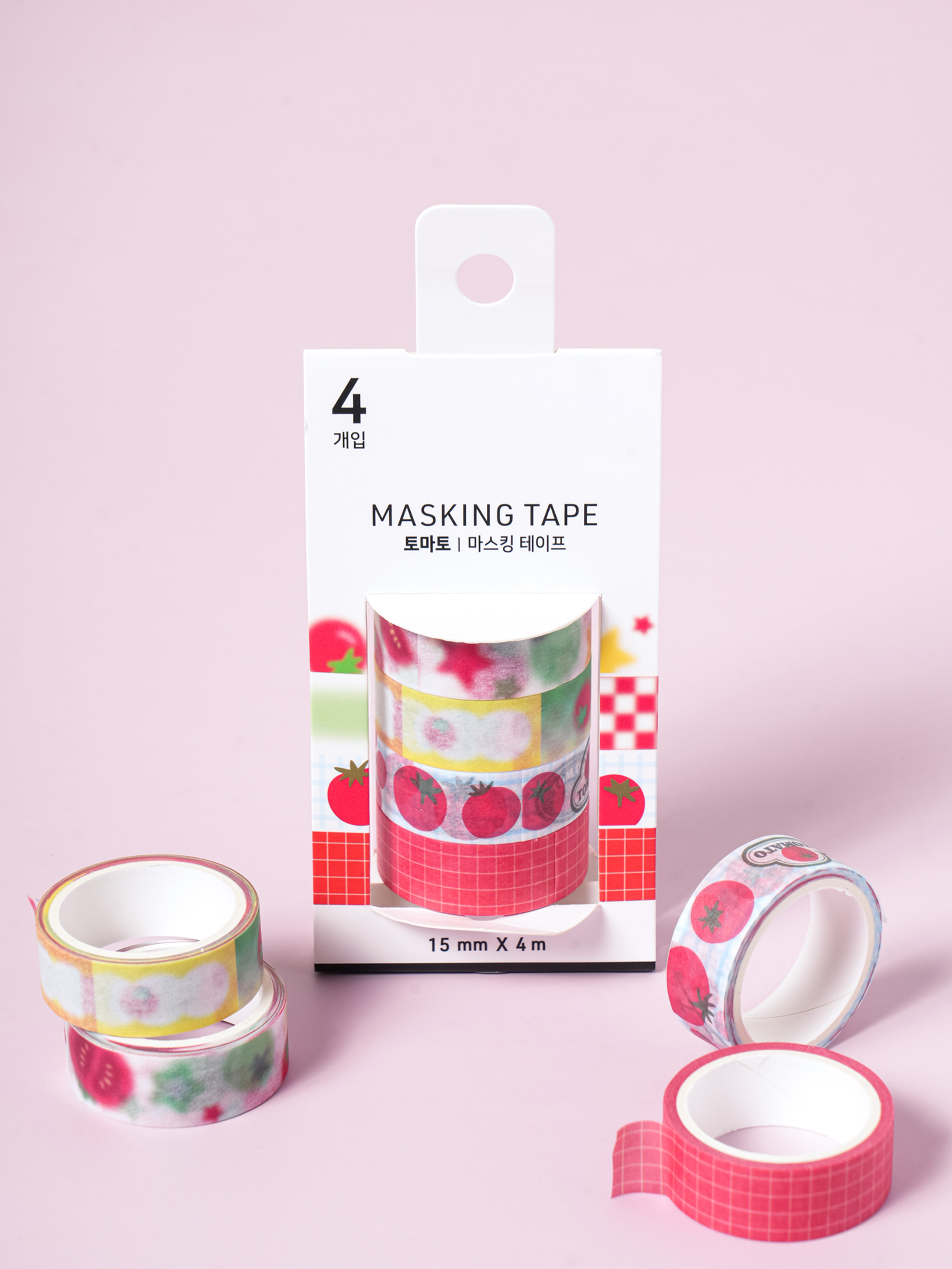 DAISO Masking tape (15mm*4m) (4 pieces) Tomato