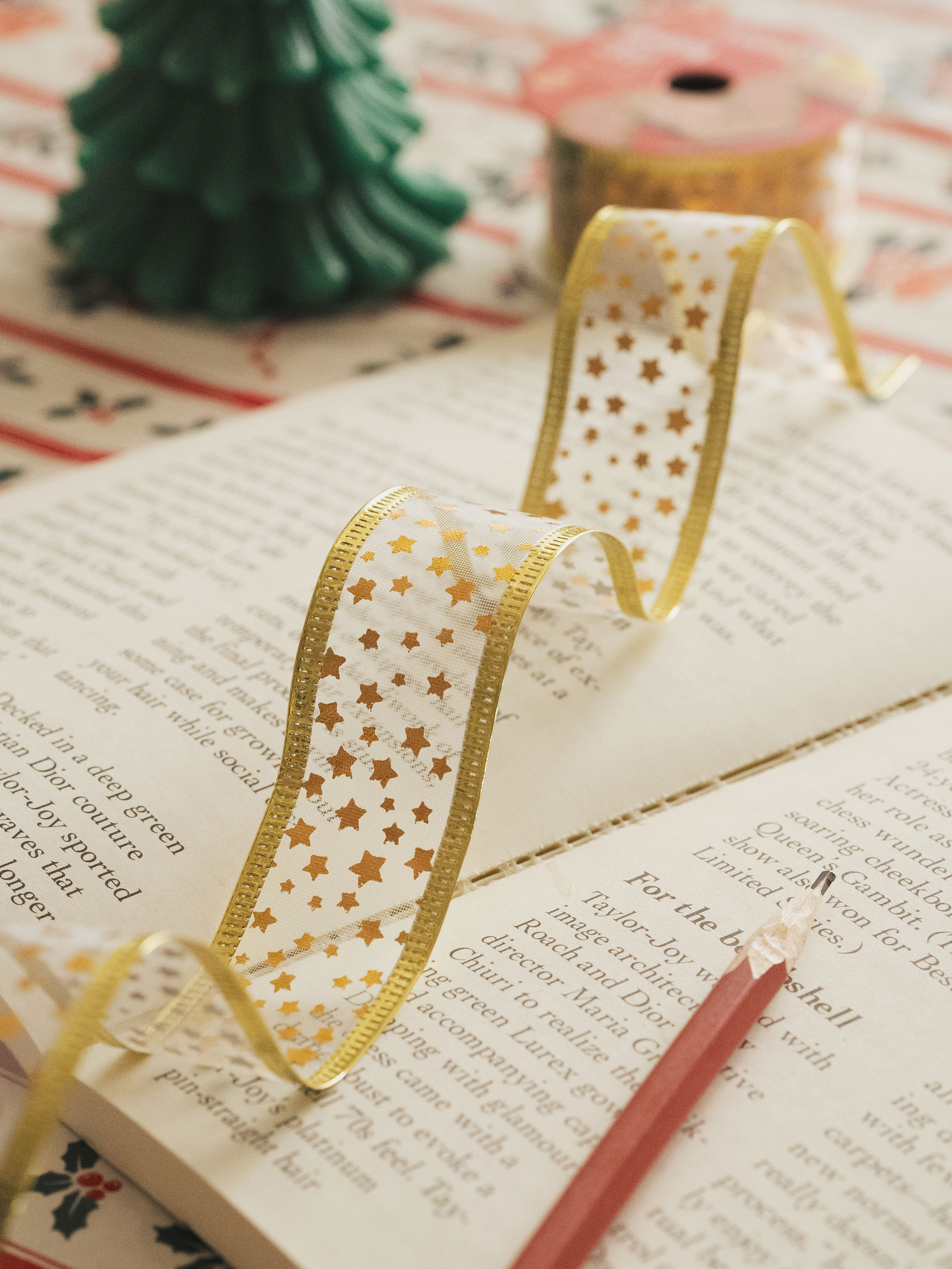 DAISO Christmas Wire Wrapping Ribbon (3cm*2.5m) Gold