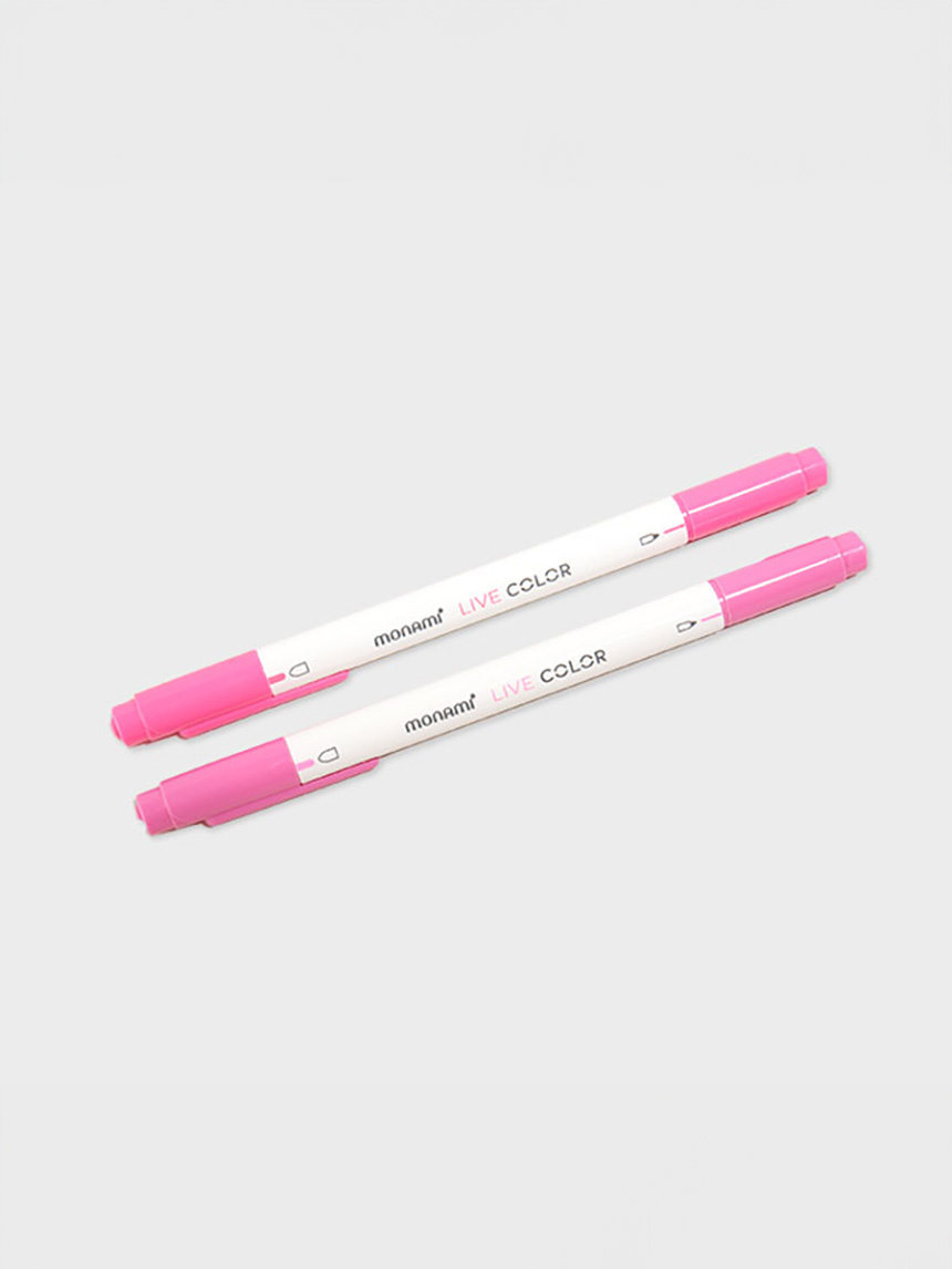 DAISO Monami Live Color Round Nib (Pink/Pure Pink) 2 pcs