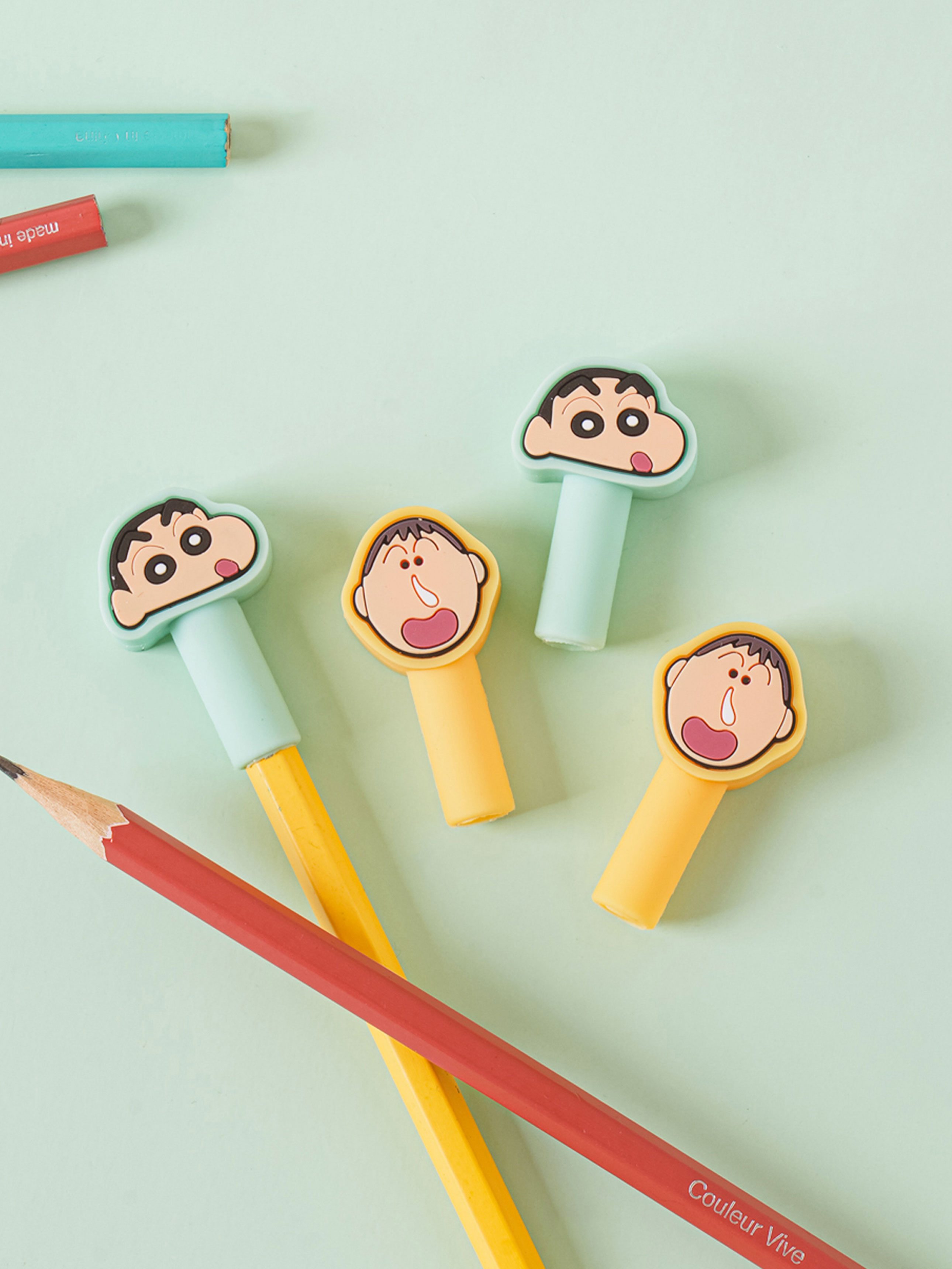 DAISO Crayon Shin-chan Face Point Pencil Cap (4 pieces)