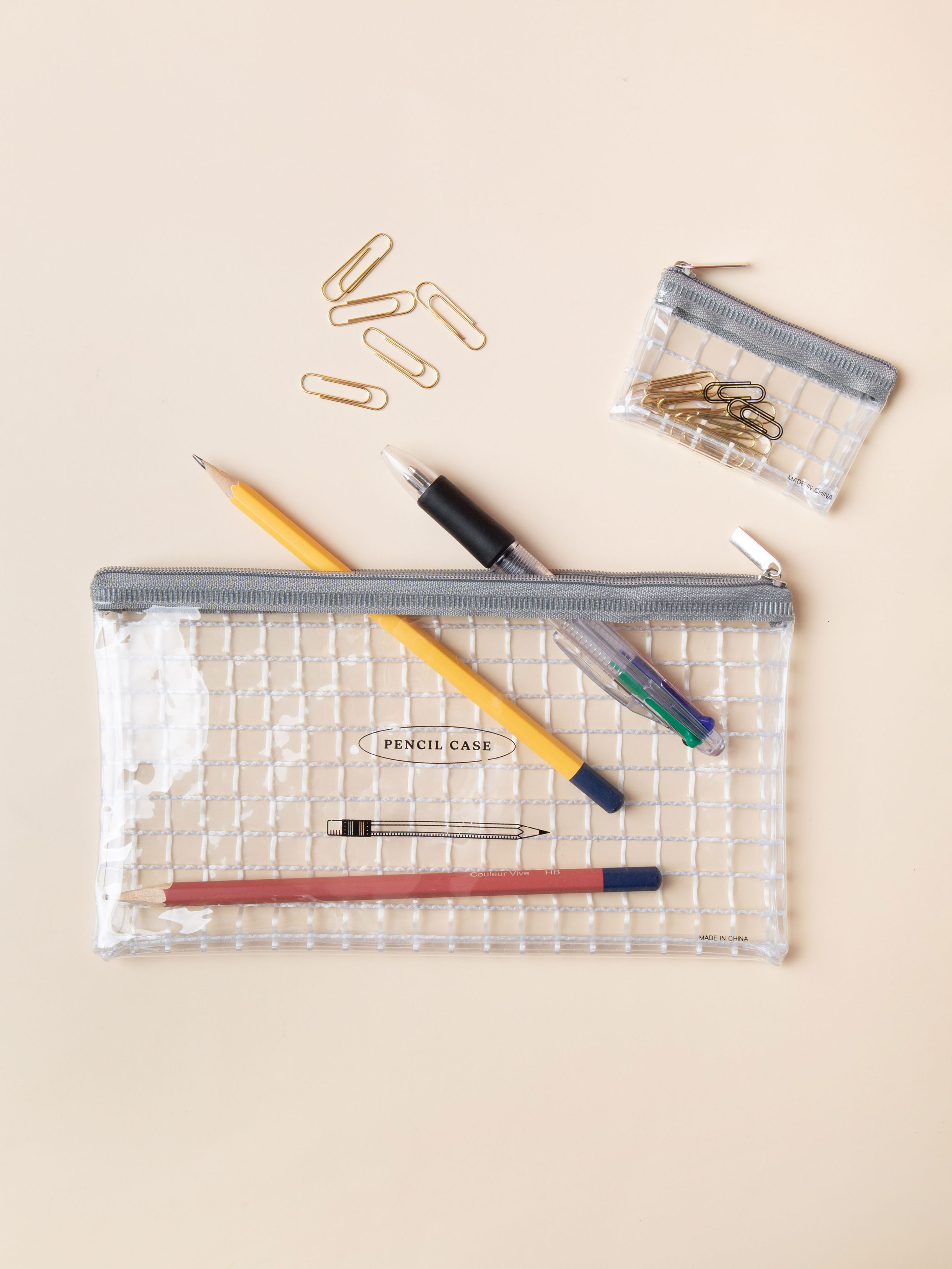 DAISO Transparent Grid Pencil Case SET