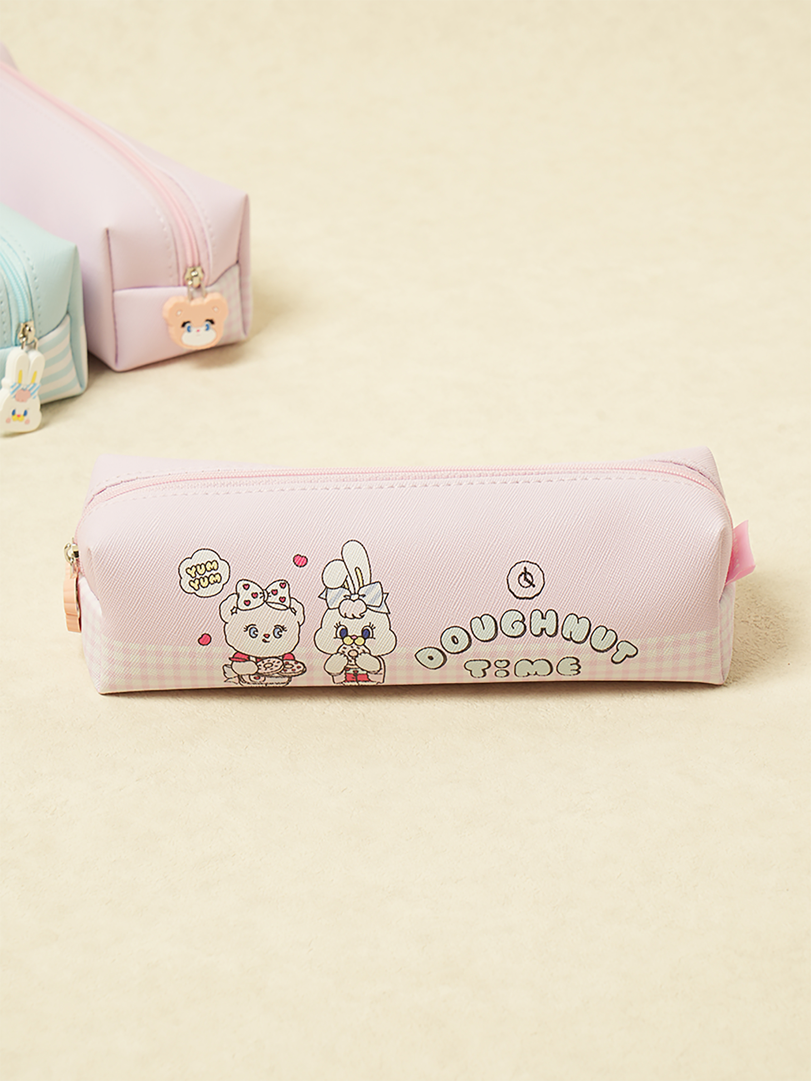 DAISO Momorei Square Zipper Pencil Case (Pink)