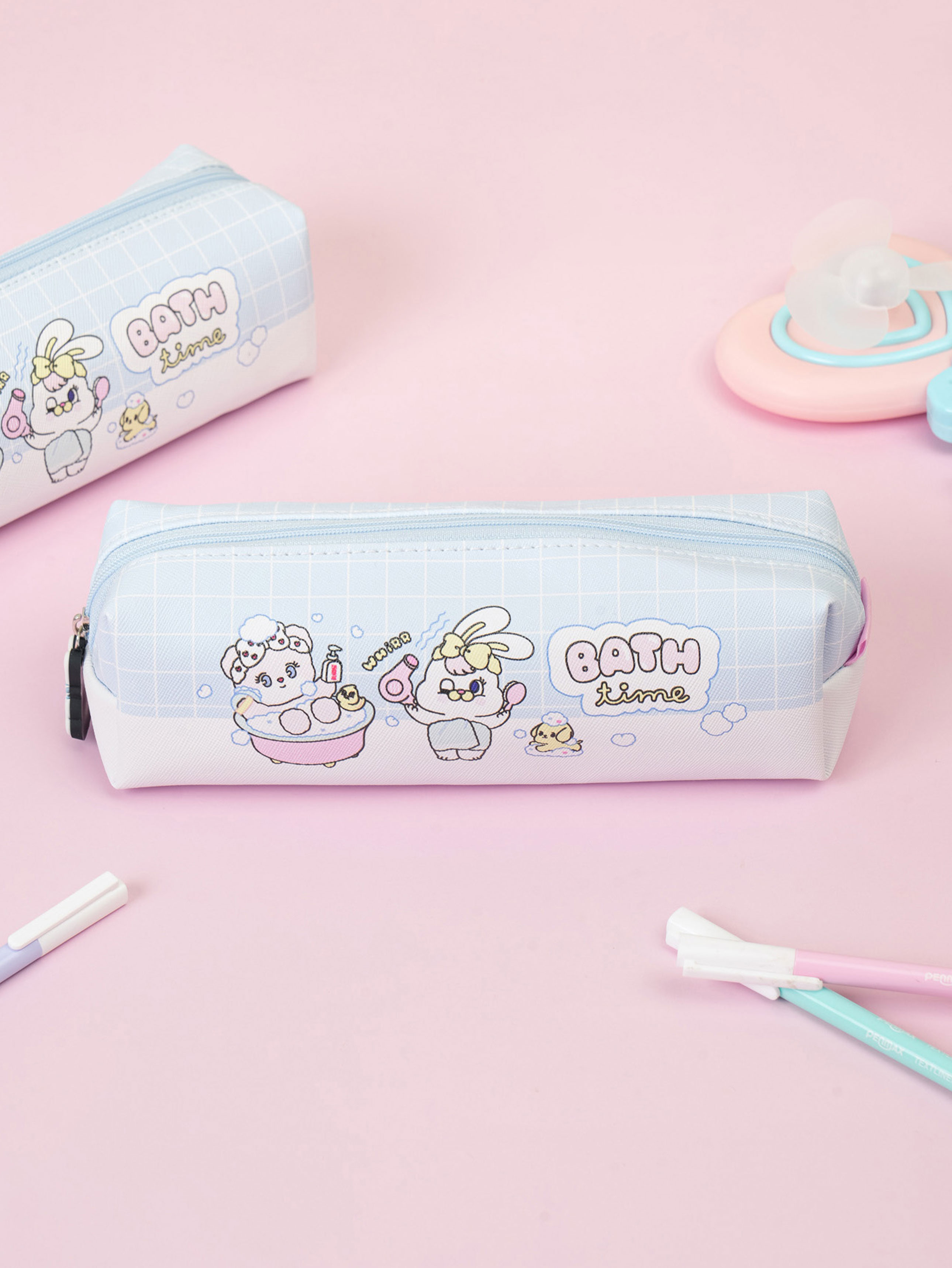 DAISO Momorei Square Zipper Pencil Case (Blue)