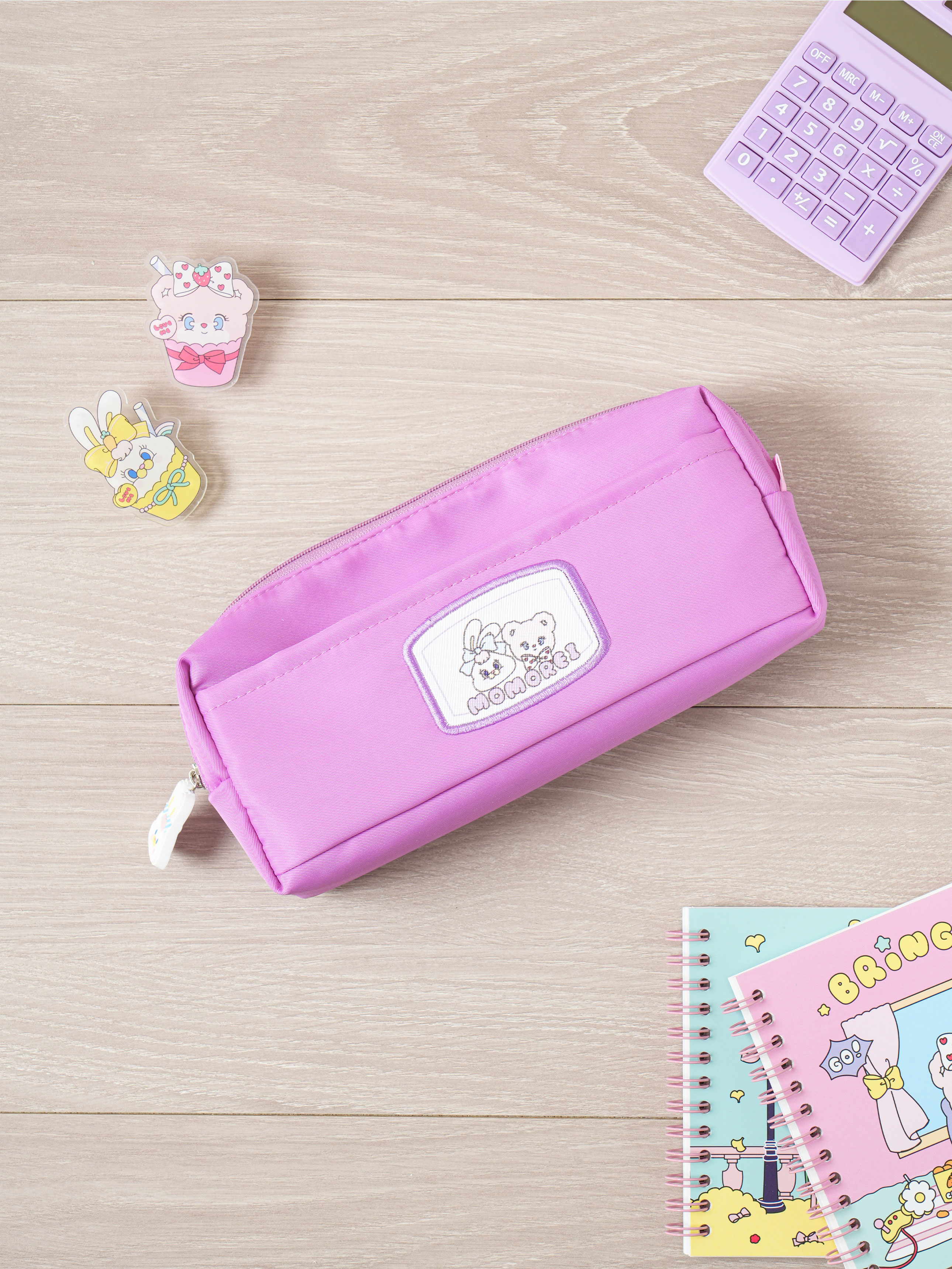 DAISO Momorei Square Pocket Plush Pencil Case (Purple)