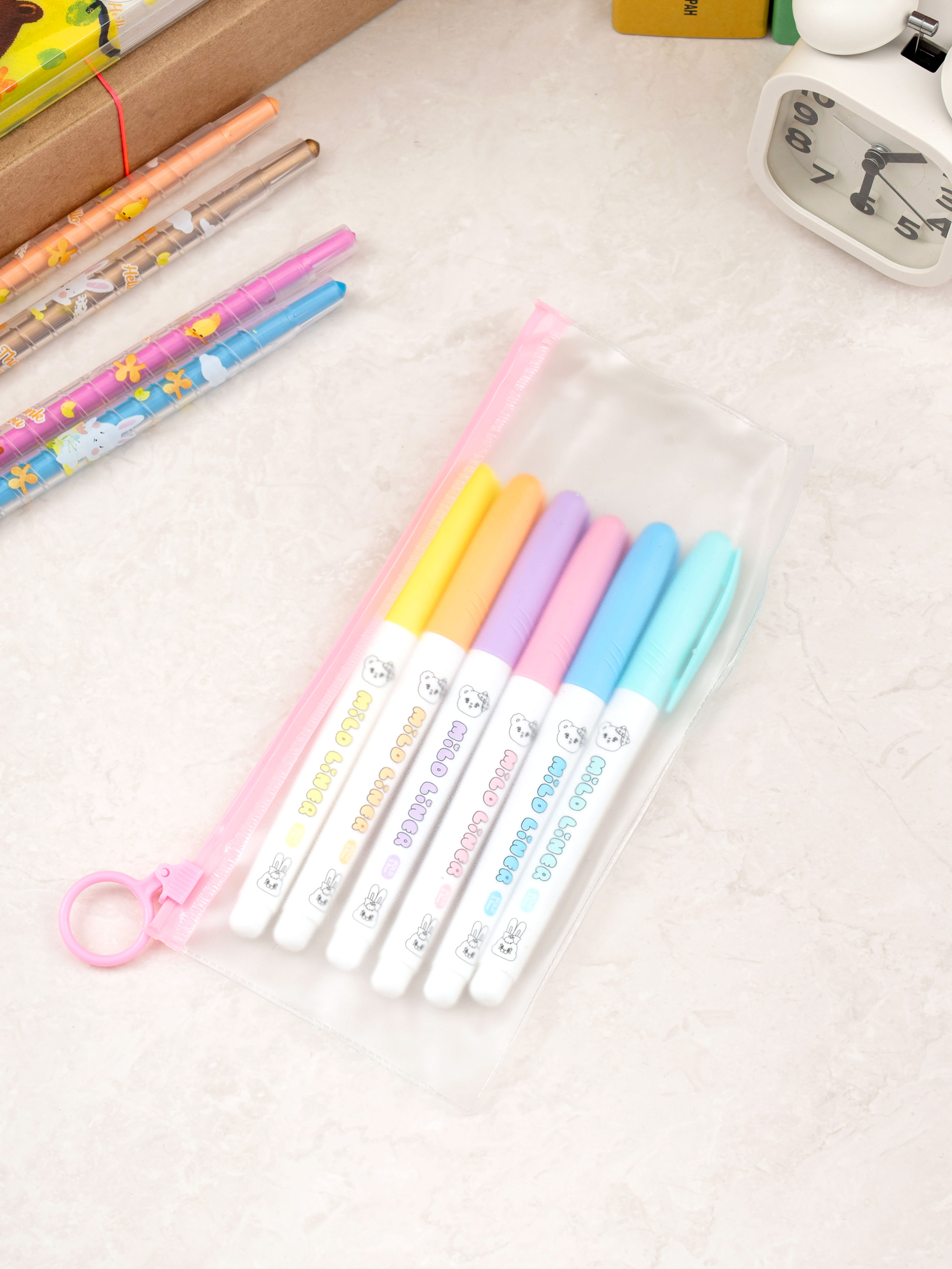 DAISO Momorei Highlighter 6PSet (Zipper bag included)