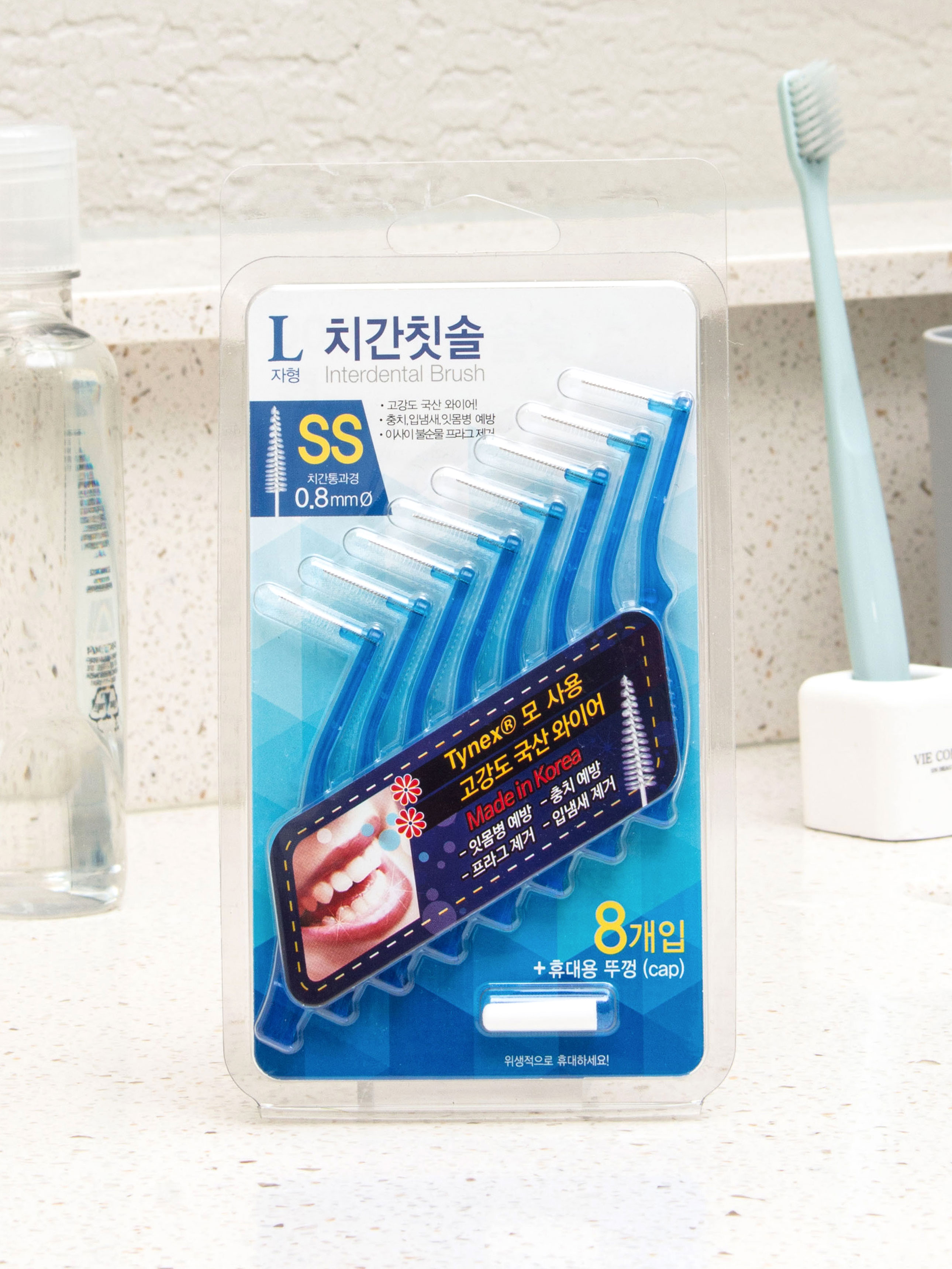 DAISO L-shaped interdental brush 8P+Cap 1p(SS)0.8