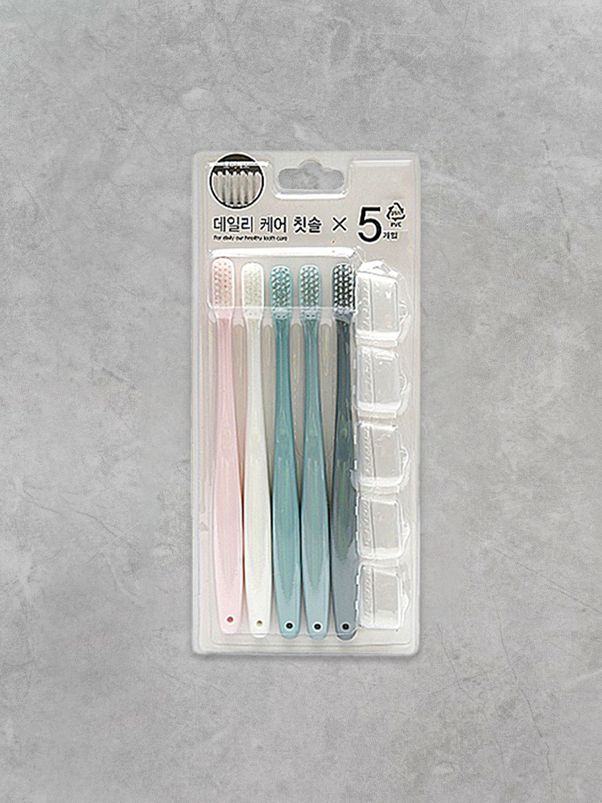 DAISO Slim Handle Toothbrush 5P (Cap)