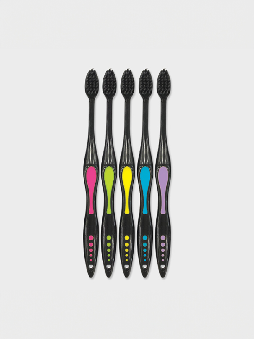 DAISO Slim Head Double Bristle Charcoal Toothbrush 5P