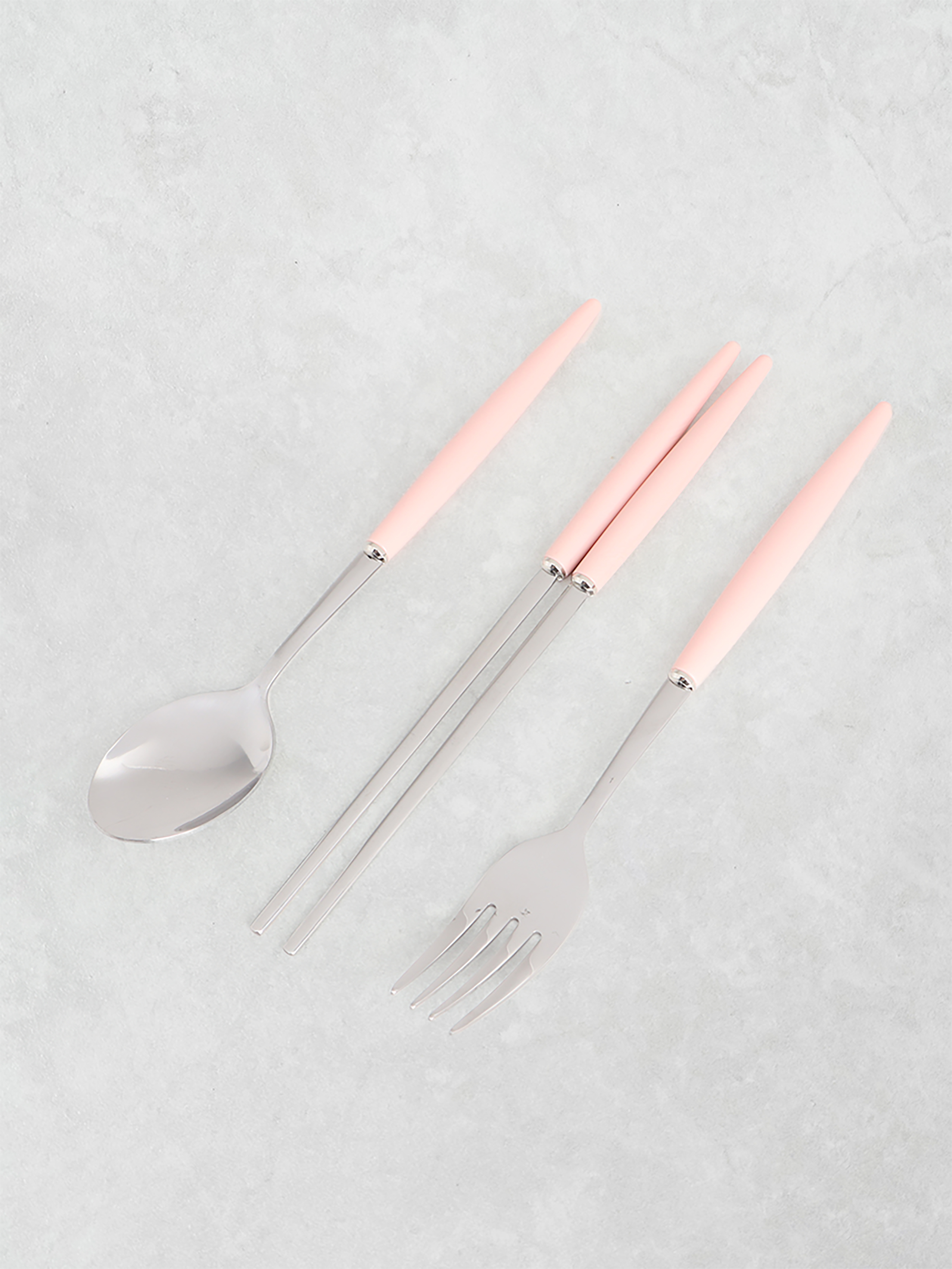 DAISO Simple Long Handle Junior Spoon Chopsticks Fork Set (20cm)