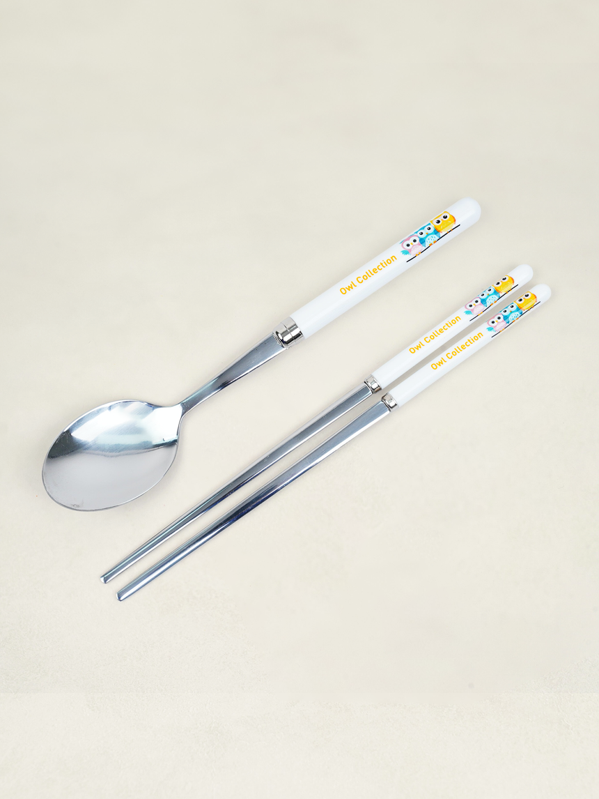 DAISO Little Character Stainless Steel Spoon, Chopsticks (2P/SET)