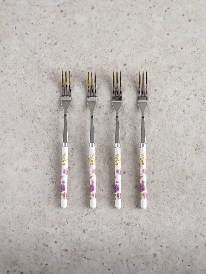 DAISO Botanical Gold Leaf Handle Tea Fork (4P/SET)