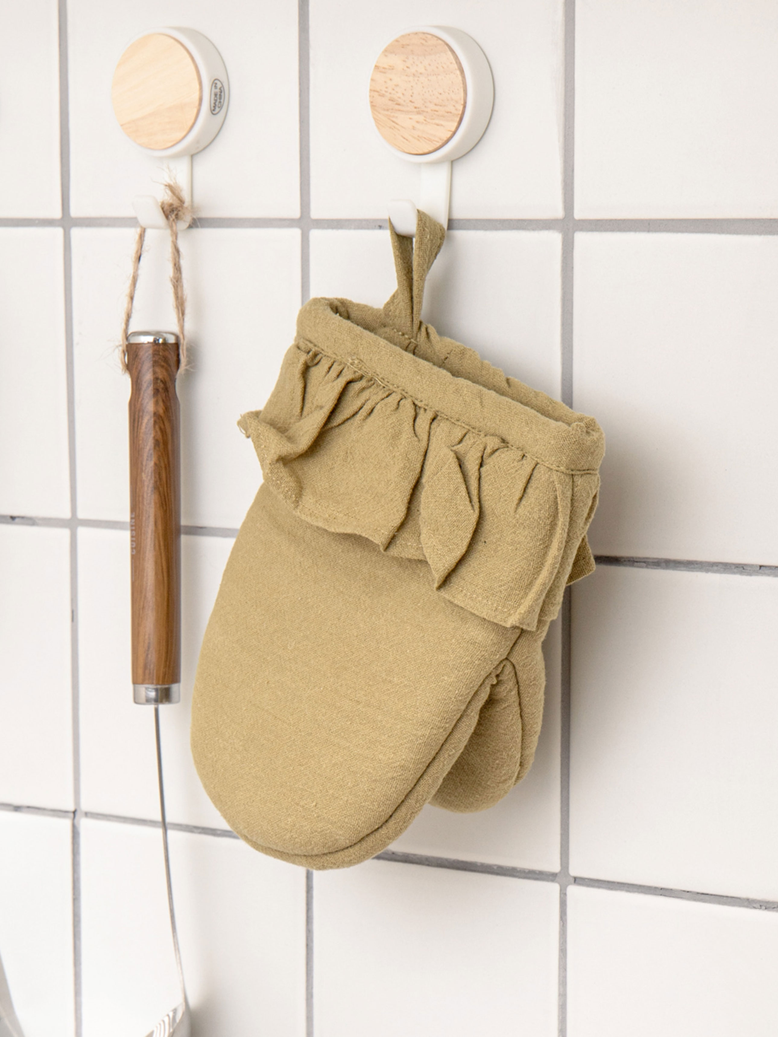 DAISO Linen-feel Freel kitchen gloves_Olive