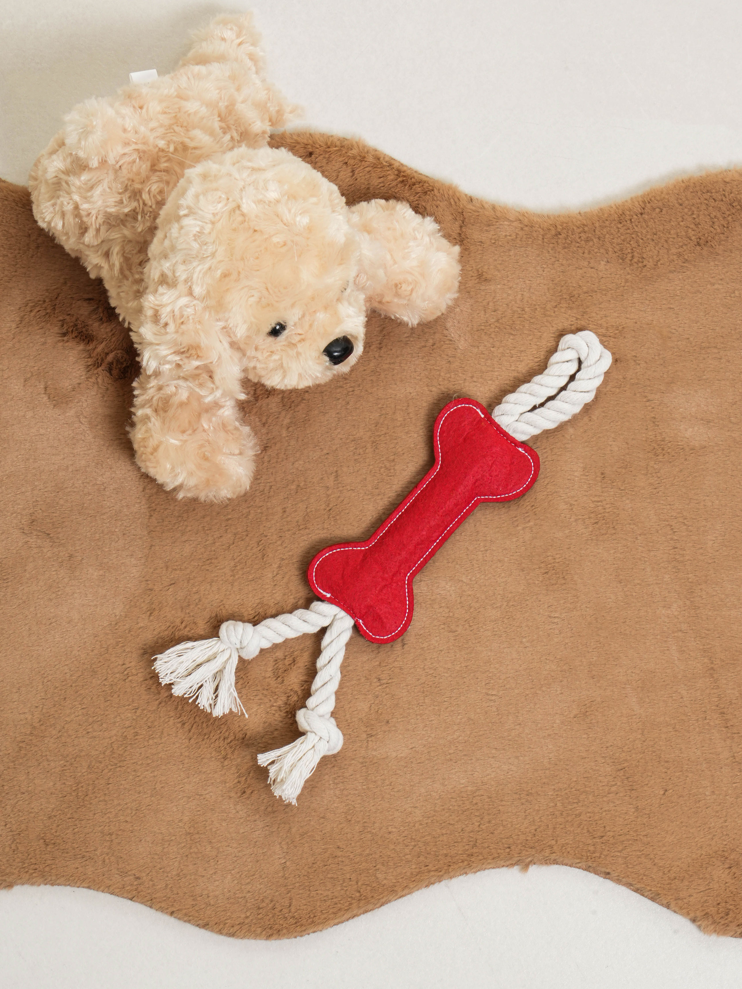 DAISO Pet Non-woven Bone Rope Toy_Red