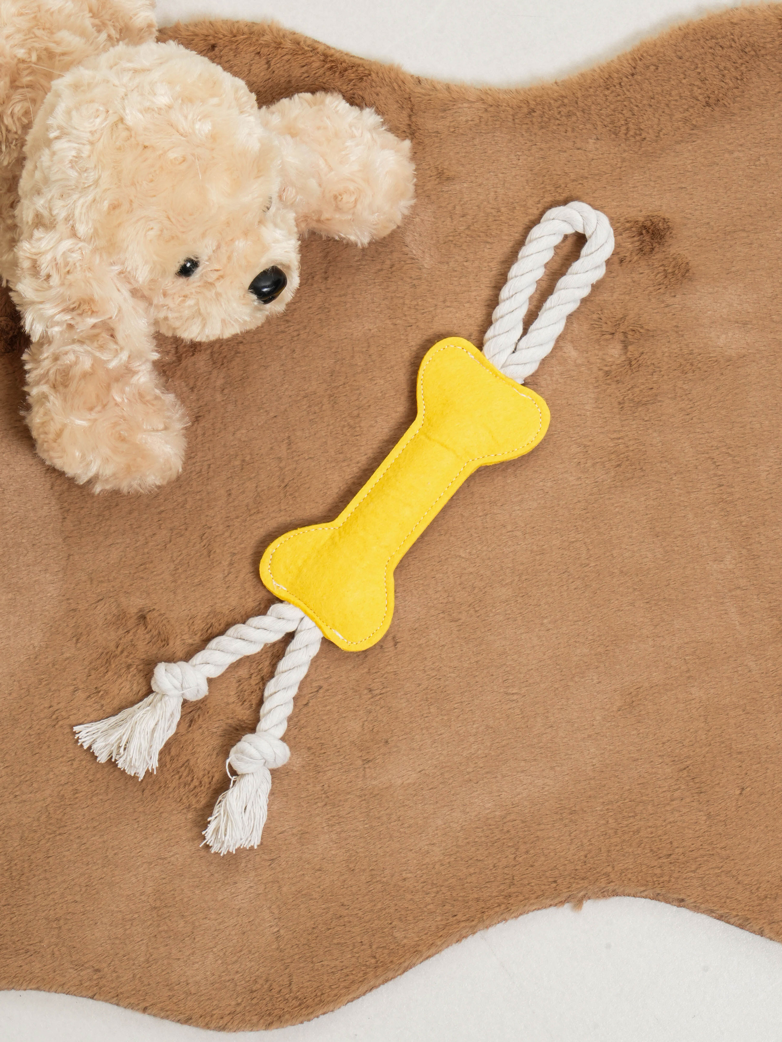 DAISO Pet Non-woven Bone Rope Toy_Yellow