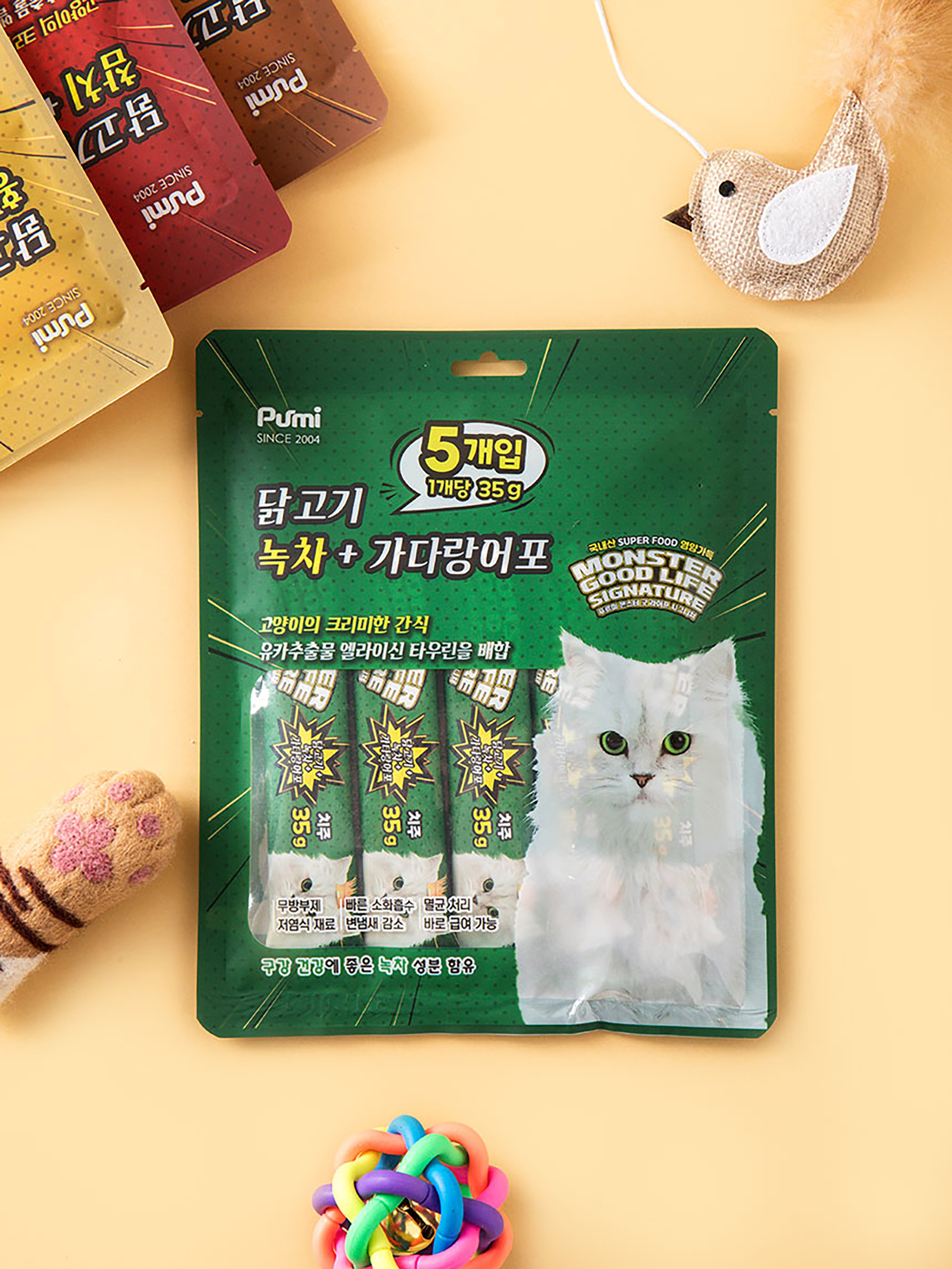 DAISO [Pet Food]Monster Good Life Cat Churu (Chicken Green Tea) (35g/5ea)