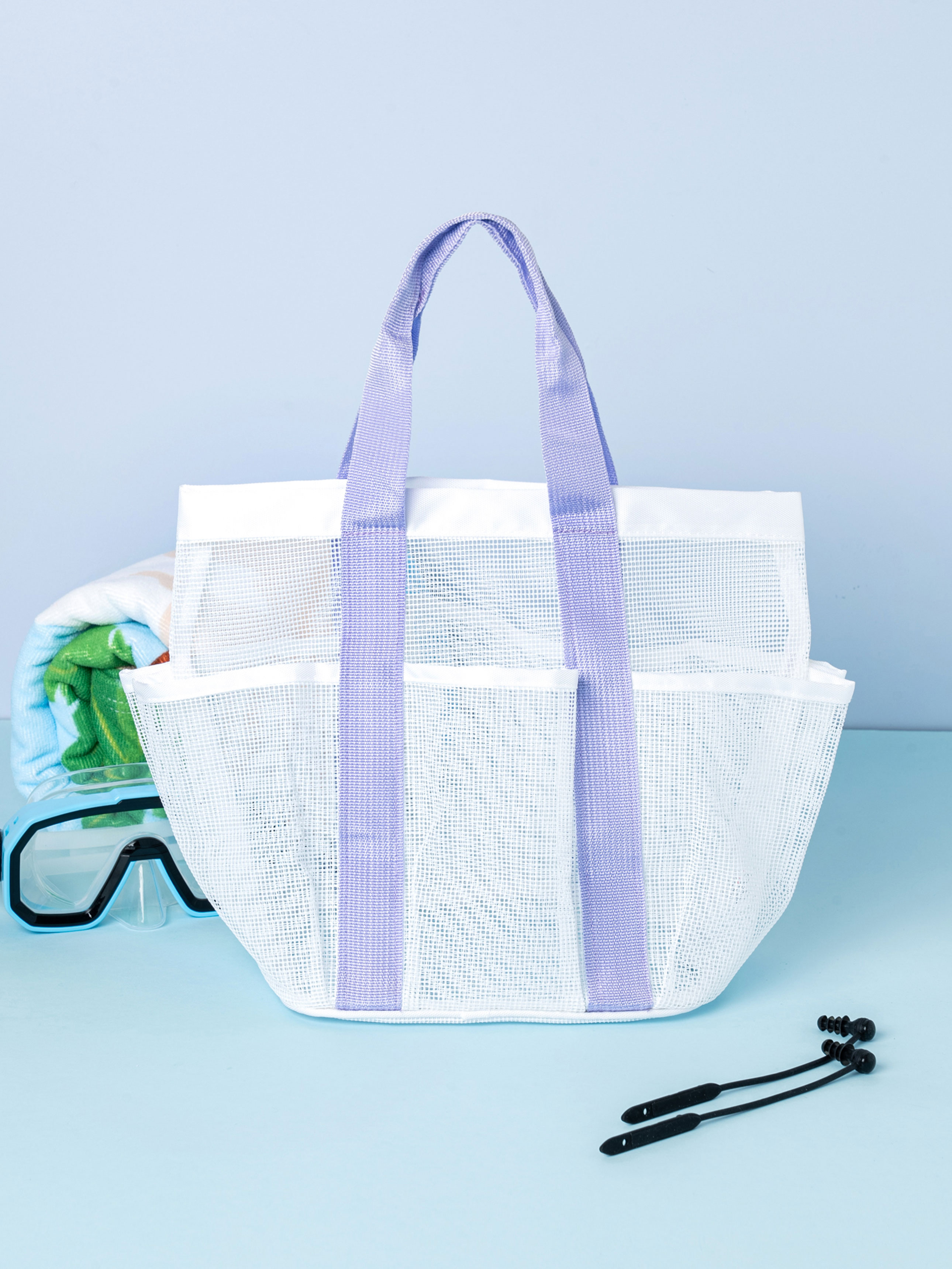 DAISO 2-tier mesh swimming bag _White