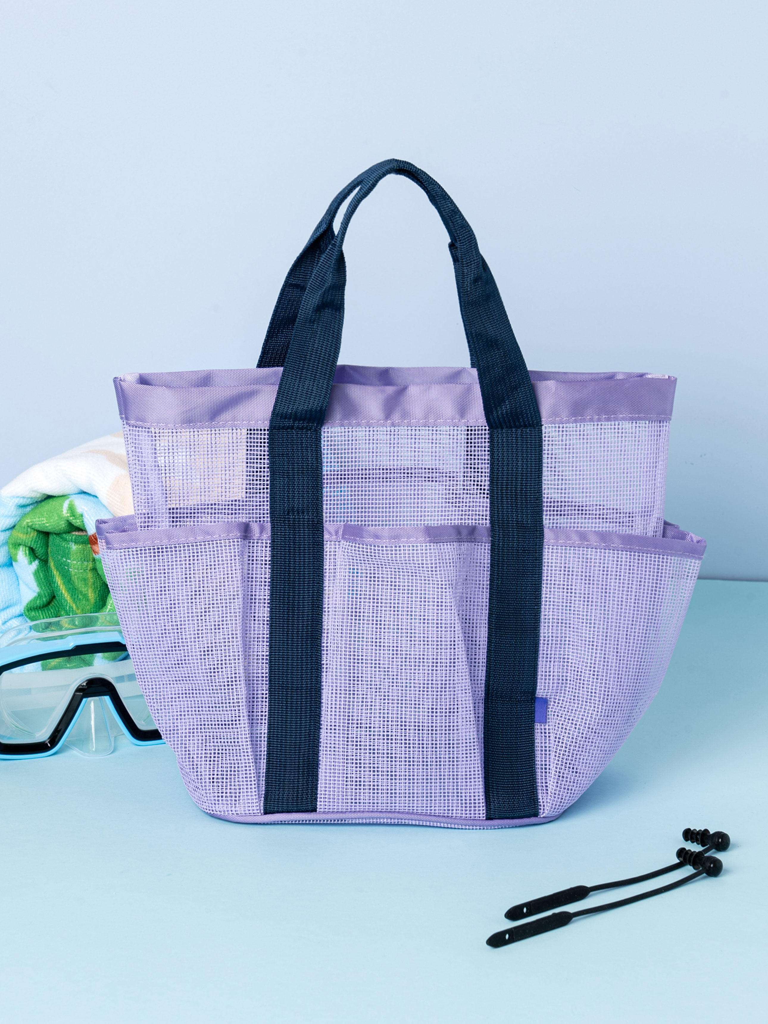 DAISO 2-tier mesh swimming bag _Purple