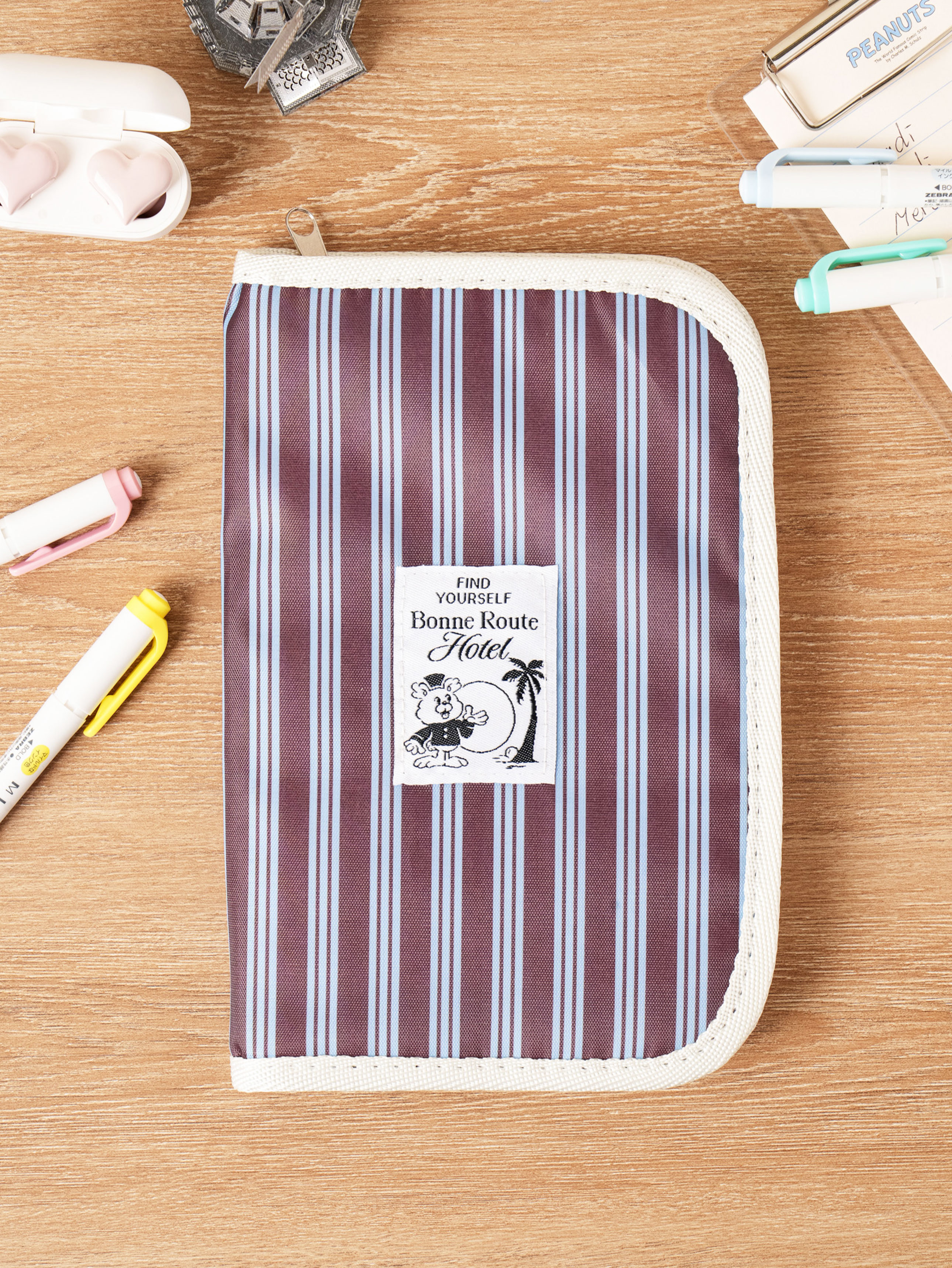 DAISO Travel_Brown Stripe Wallet Pouch