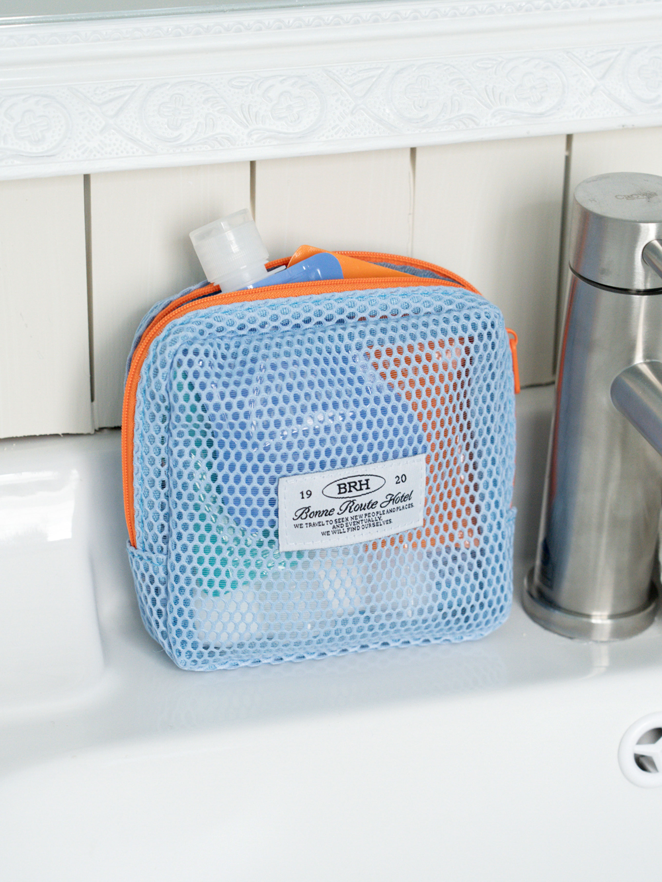 DAISO Travel_Mesh Square Pouch Blue