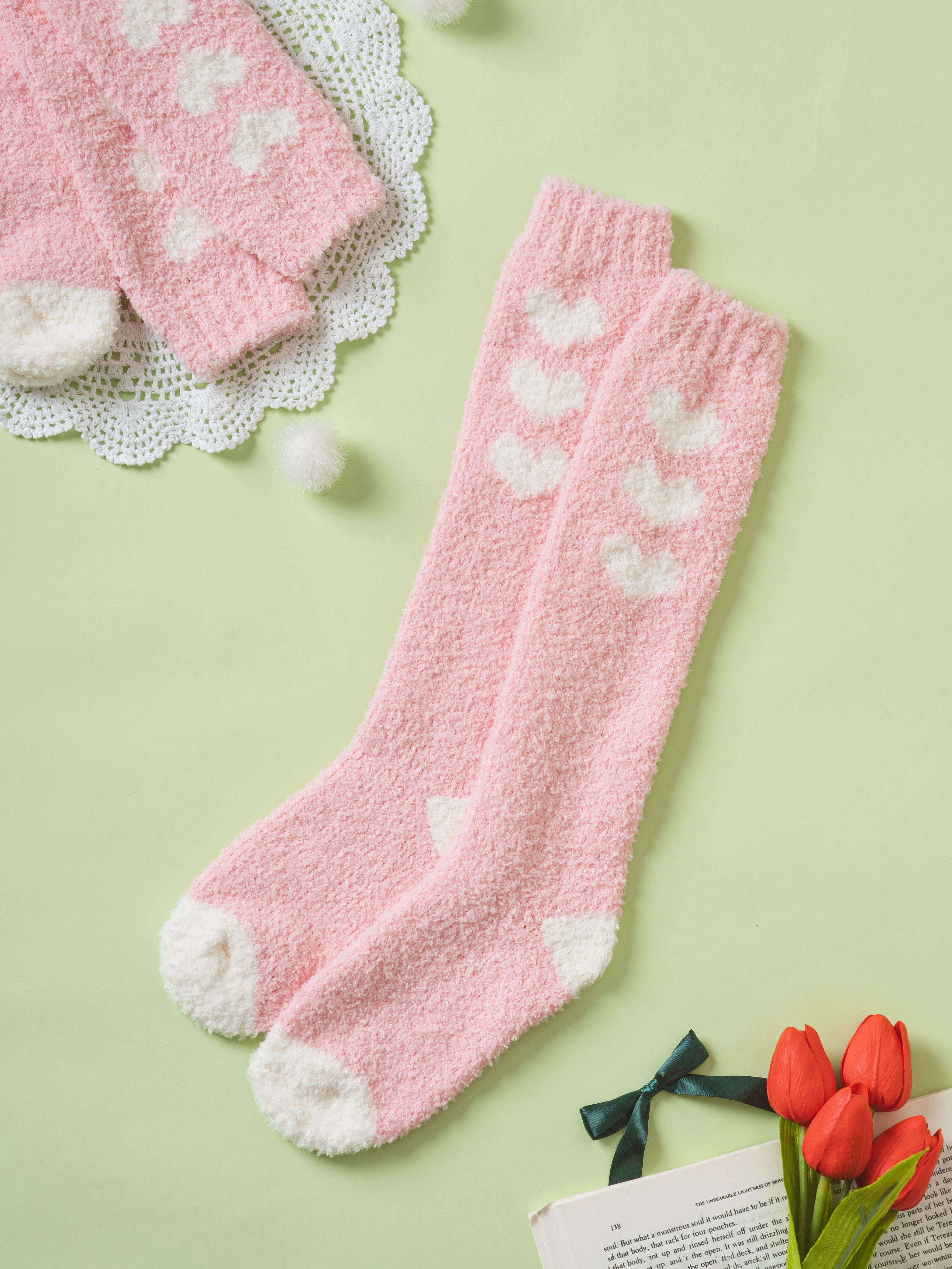 DAISO Women's Knee Socks Sleep Socks (Pink)