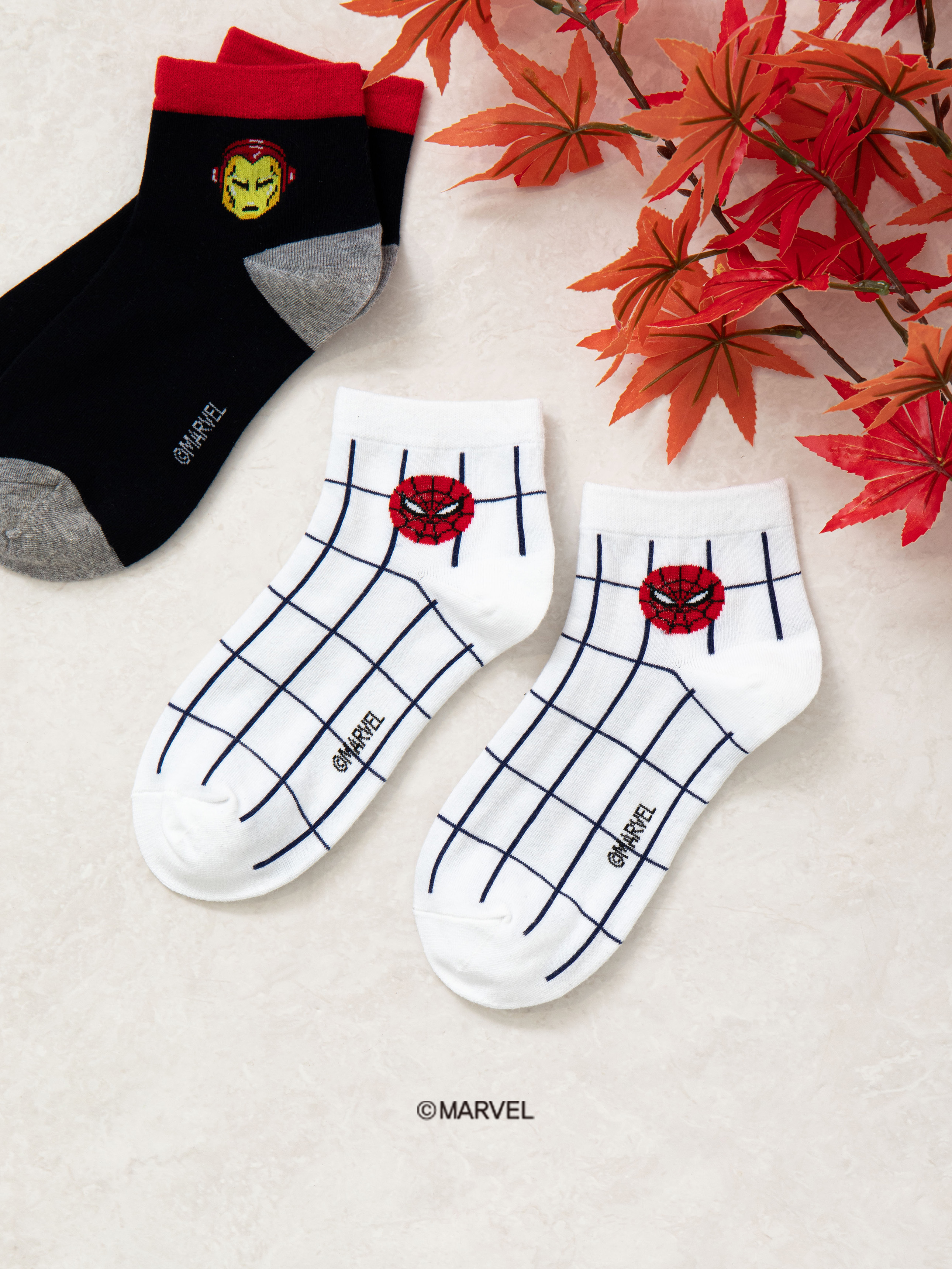 DAISO Marvel_D100_Character Logo Children's Short Socks (7-9 years old)