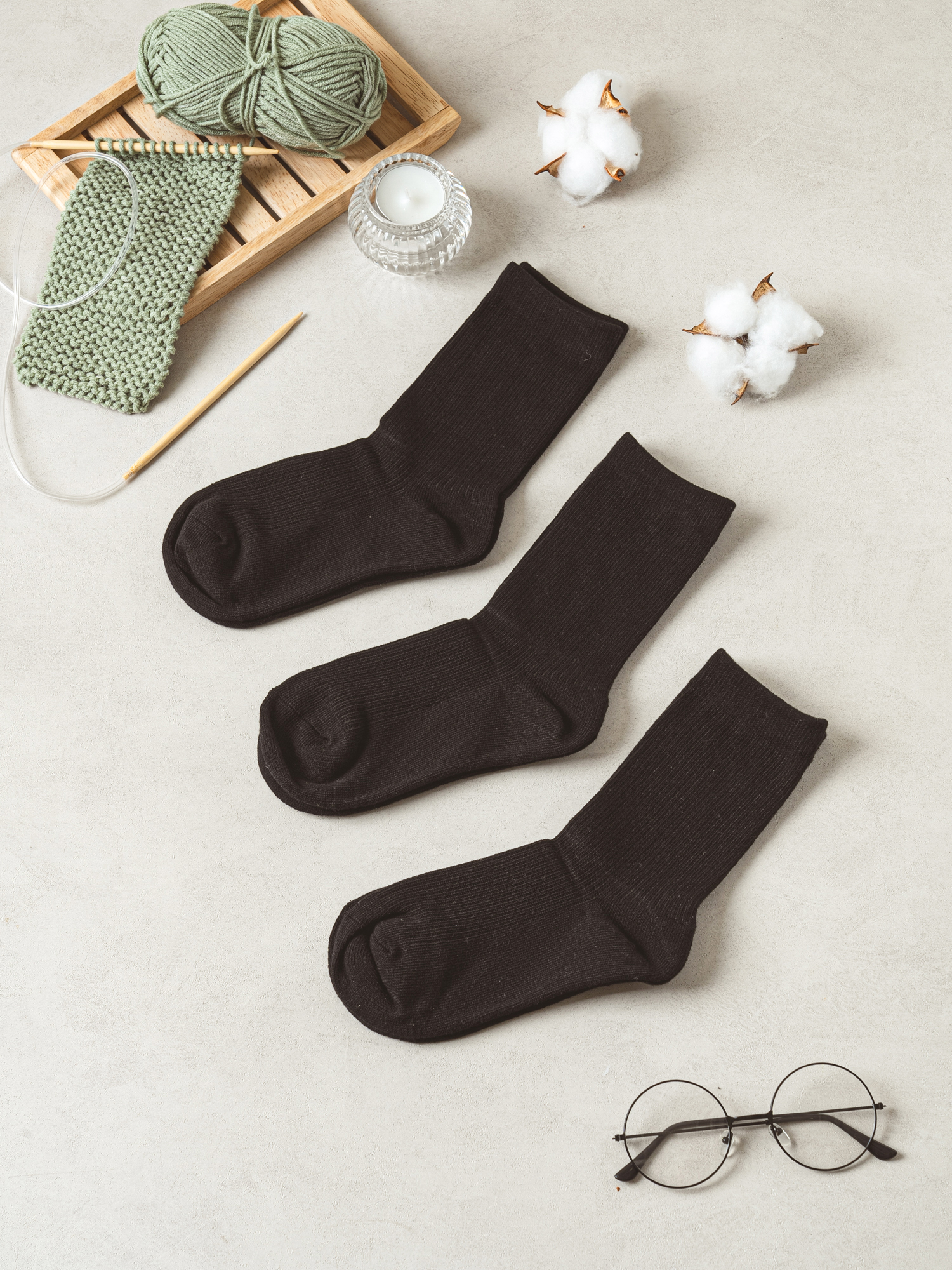 DAISO Women's Basic Long Socks Bundle (3 Packs/Black)