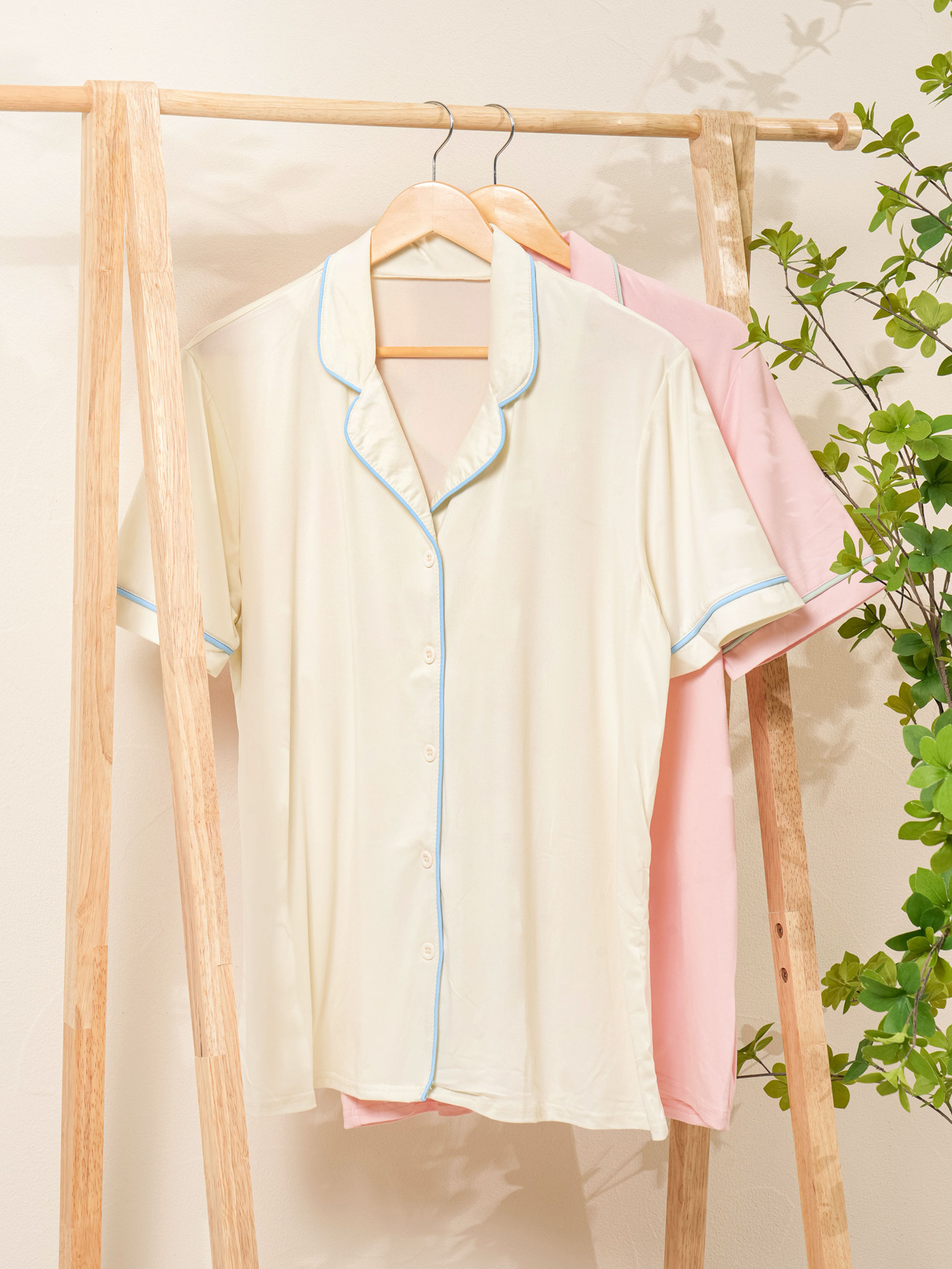 DAISO Floricheck_Pajama Short-sleeve Top (M)