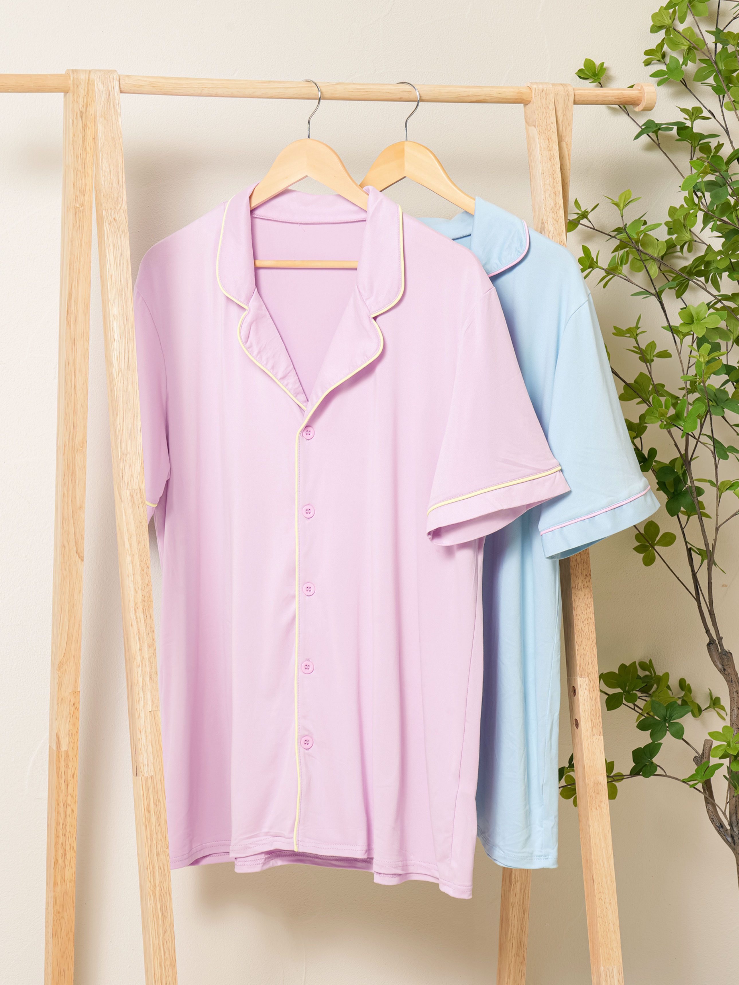 DAISO Flory Check Pajama Short-sleeve Top (L)