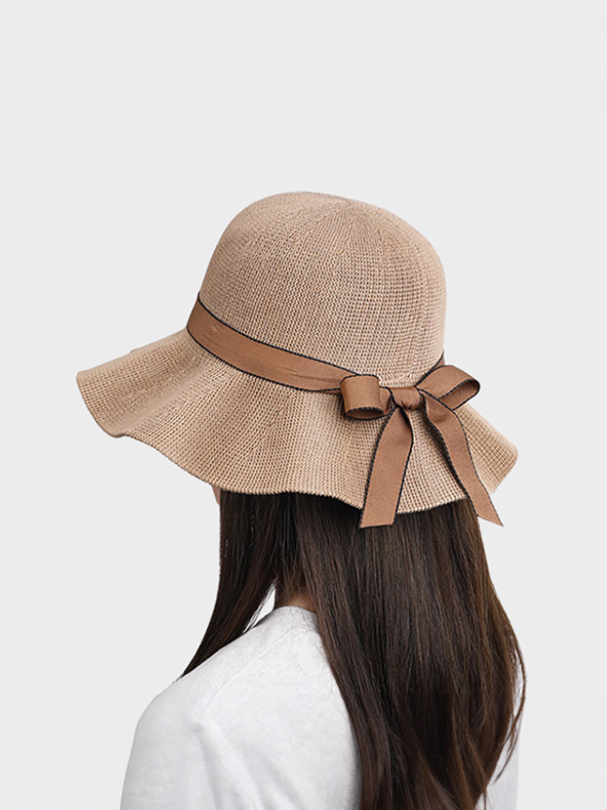 DAISO Wave-brimmed ribbon sun hat