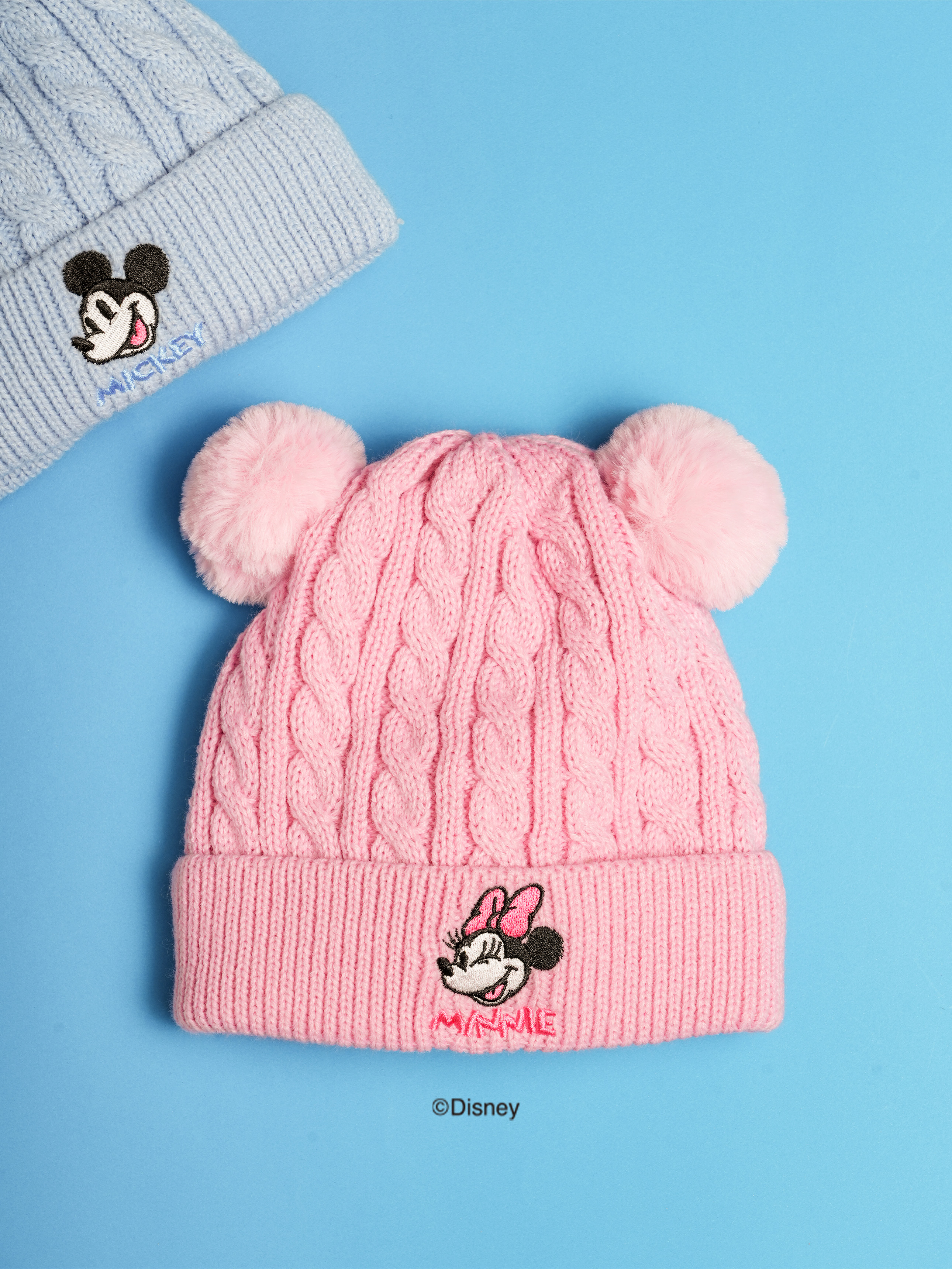 DAISO Disney_Mickey_Minnie_Kids Pom Pom Beanie