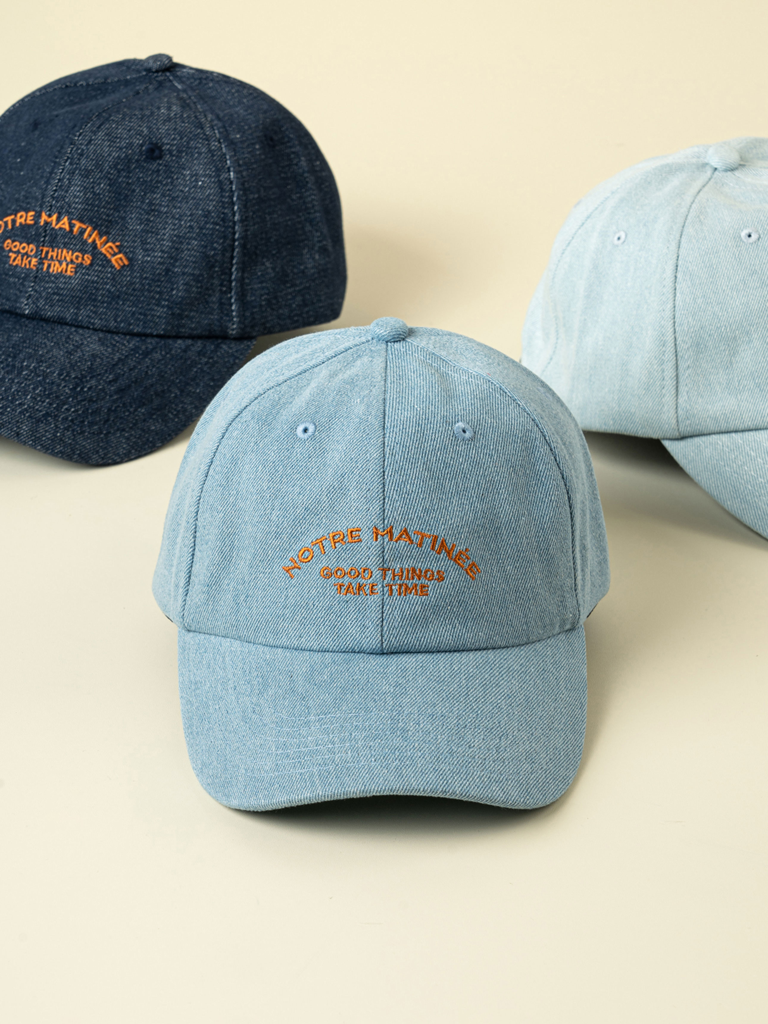 DAISO Embroidery Point Blue Hat