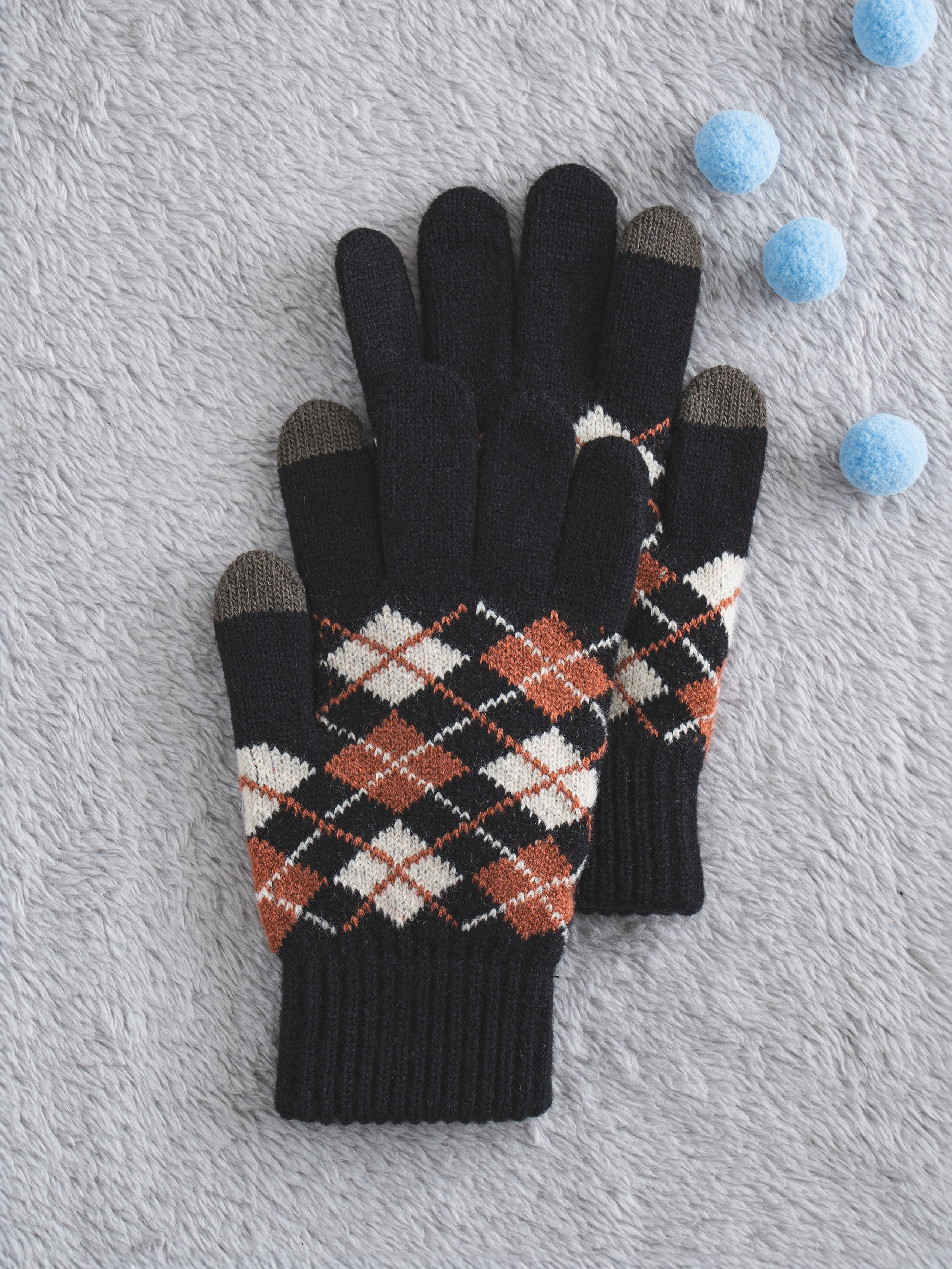 DAISO Argyle Patterns Gloves (Black)