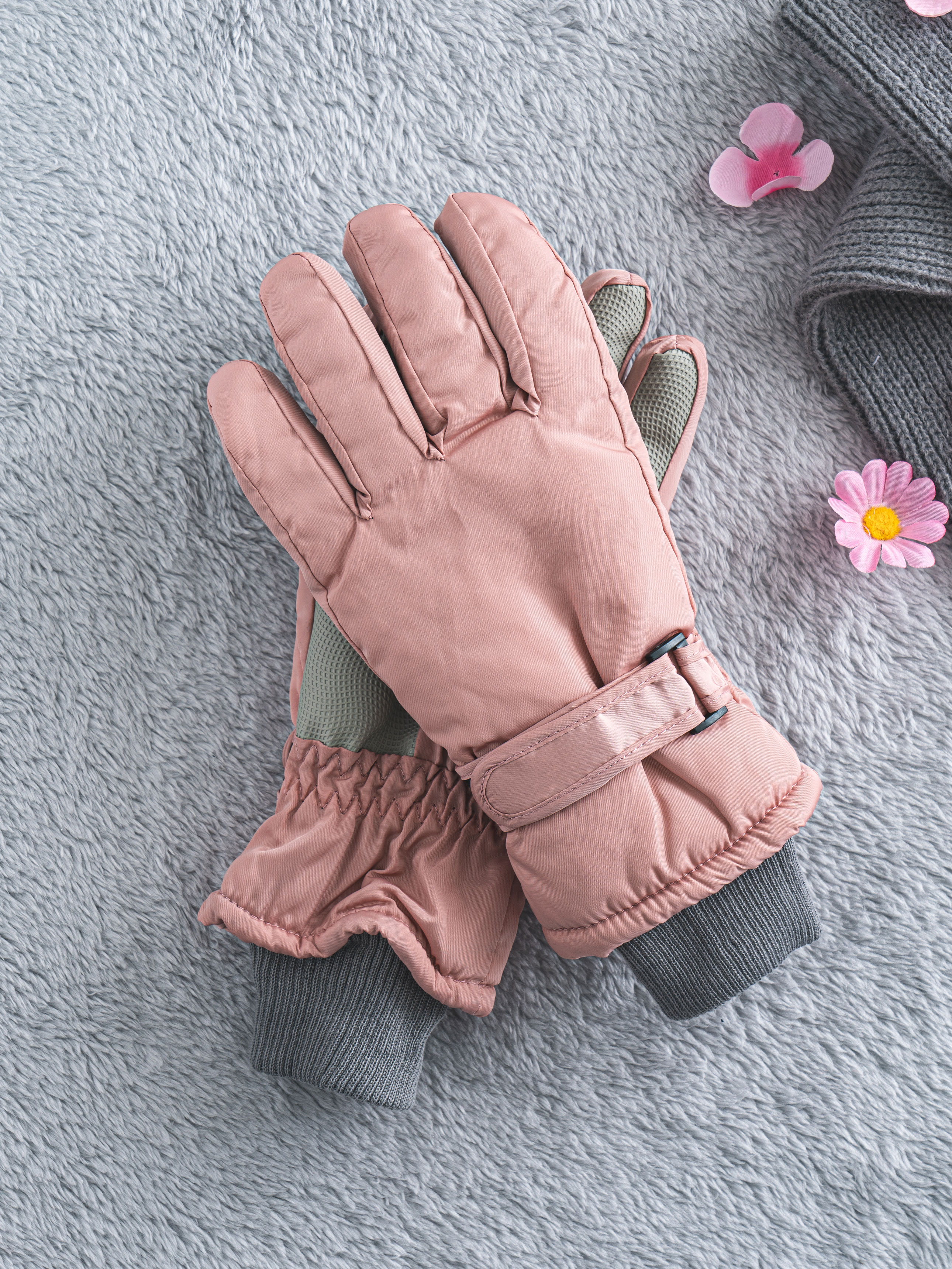 DAISO Wrist Tightening Women's Ski Gloves (Pink)