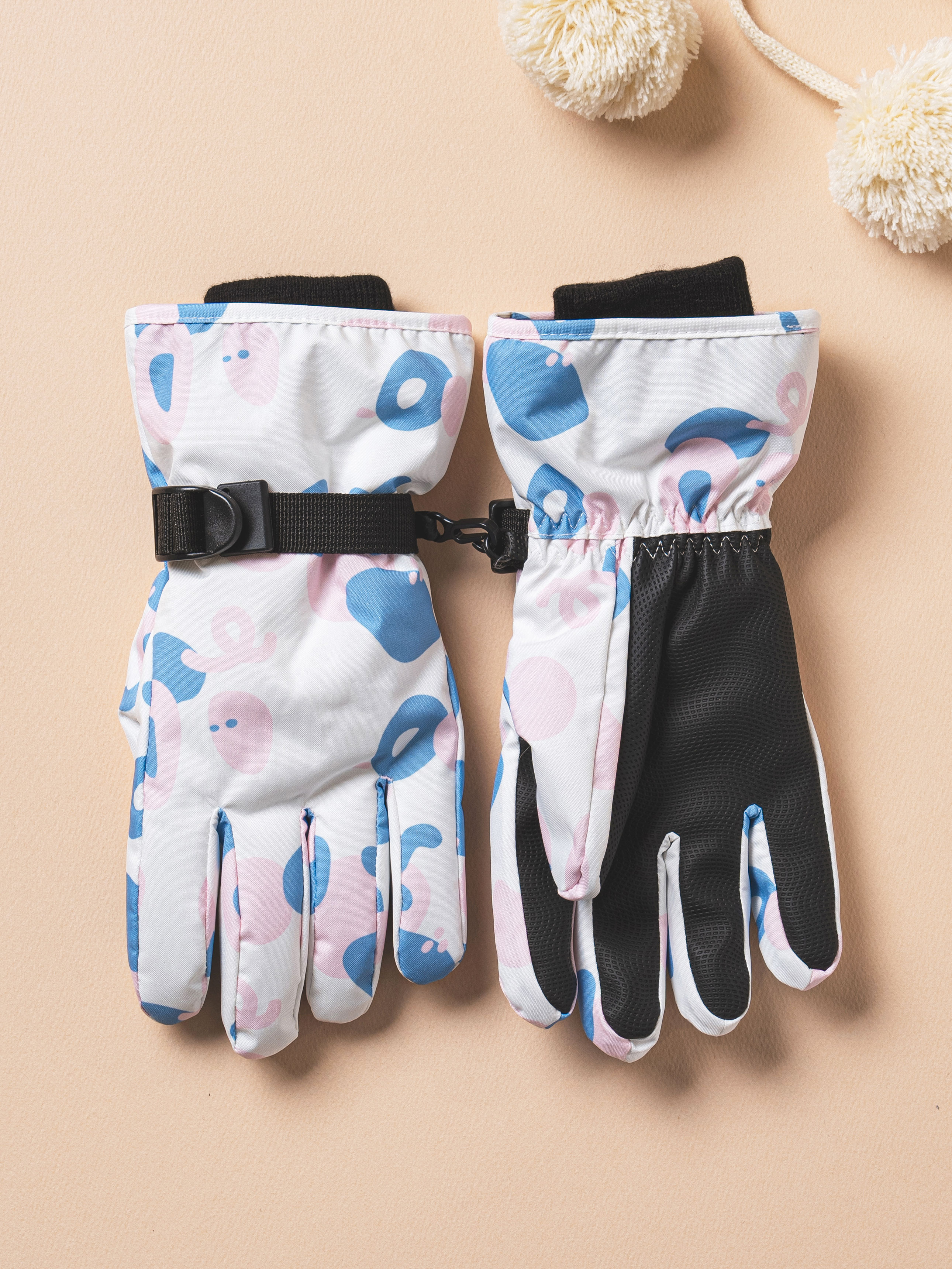 DAISO Pattern Point Ski Gloves (White Blue)