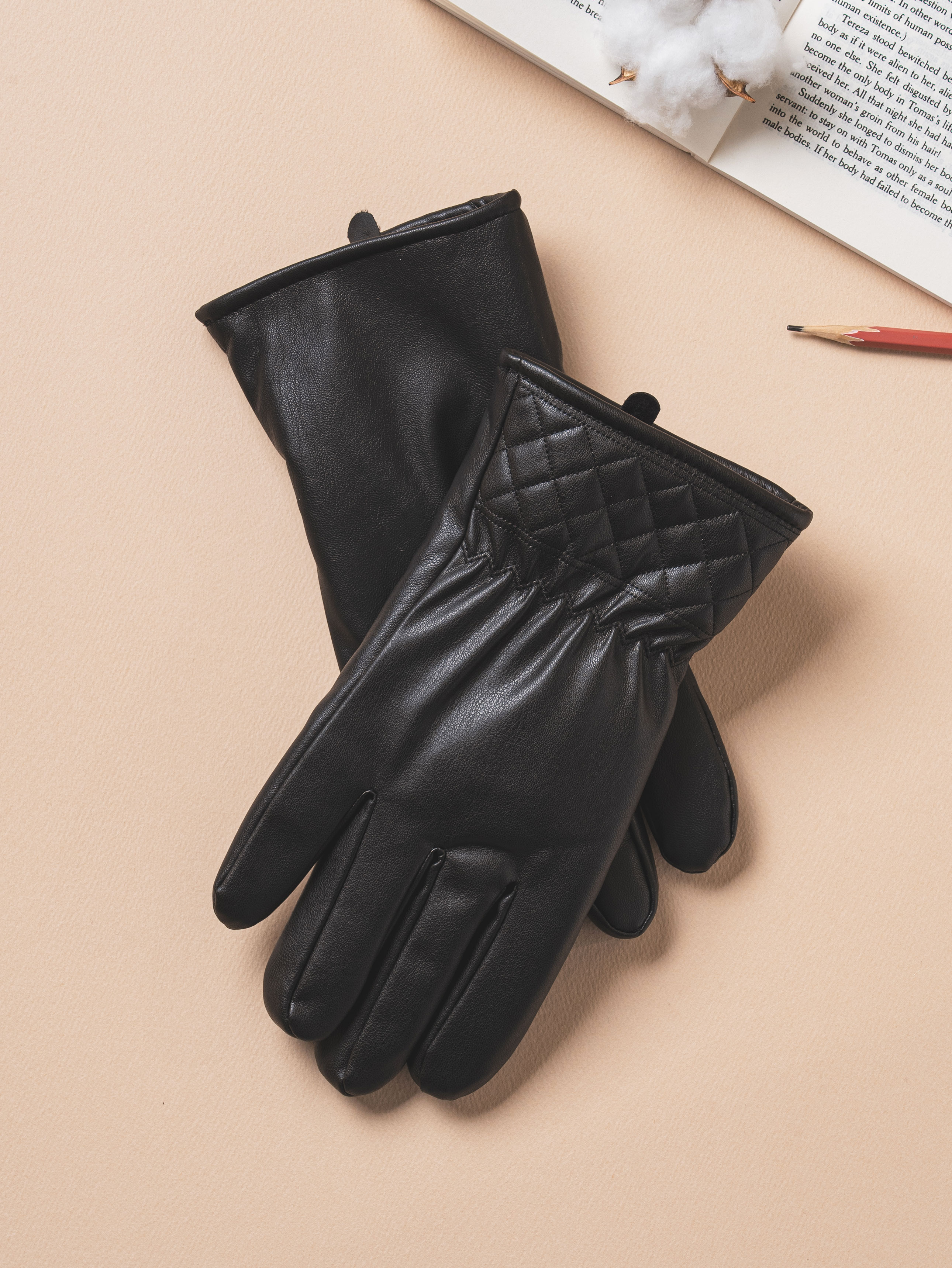 DAISO Men's Big Leather Winter Gloves