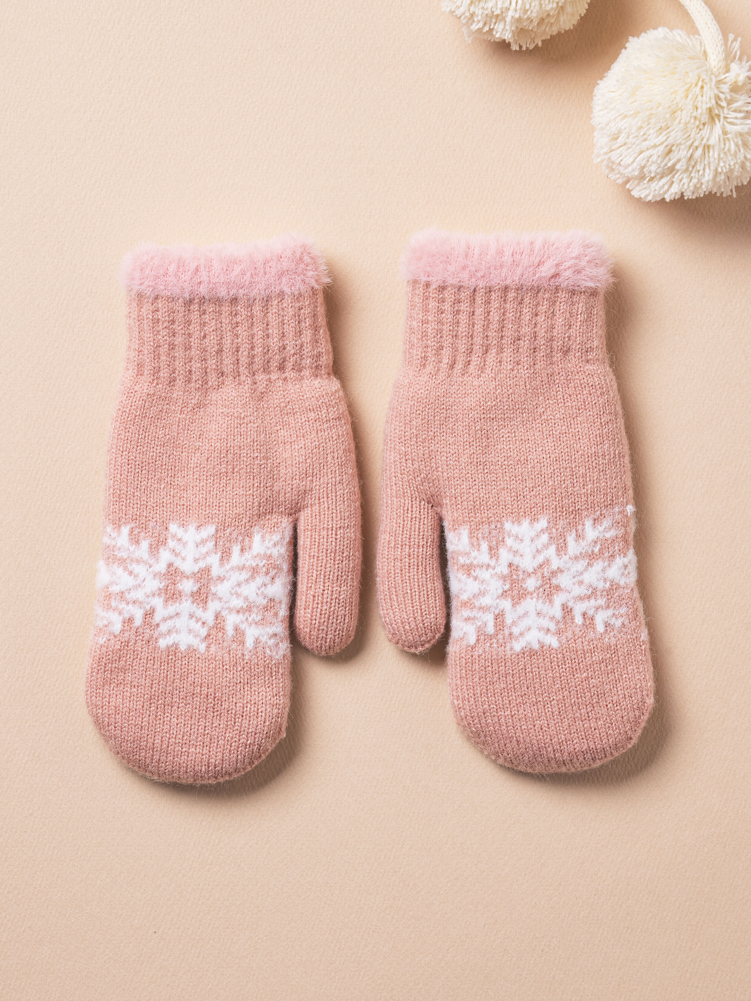 DAISO Snowflake Knit Hand Gloves (Pink)