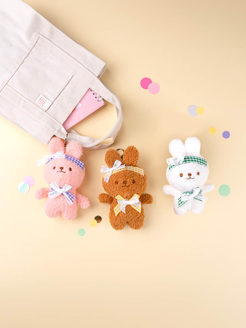 DAISO Ribbon Point Animal Plush Keychain