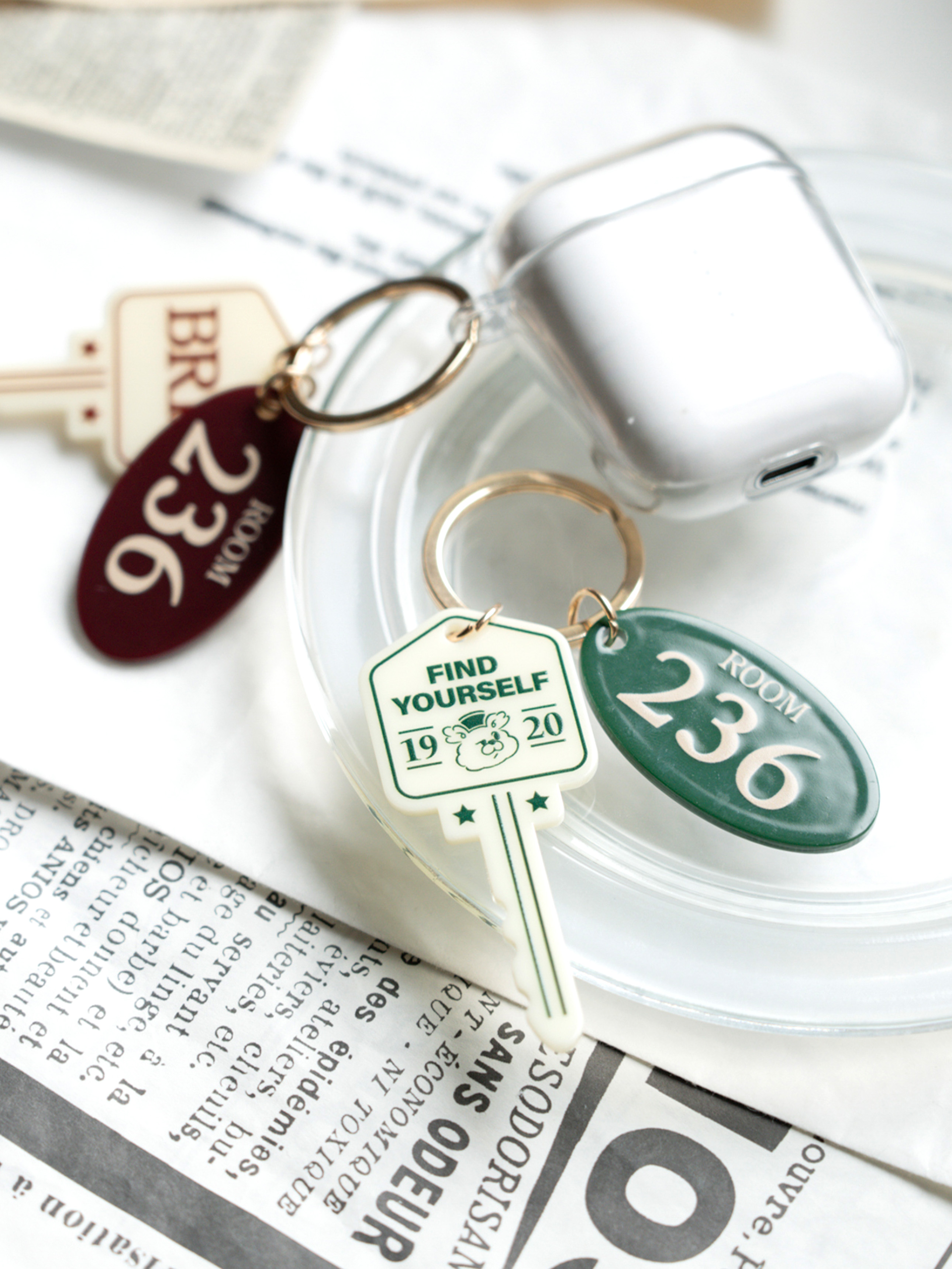 DAISO Travel_Key Shape Keyring Green