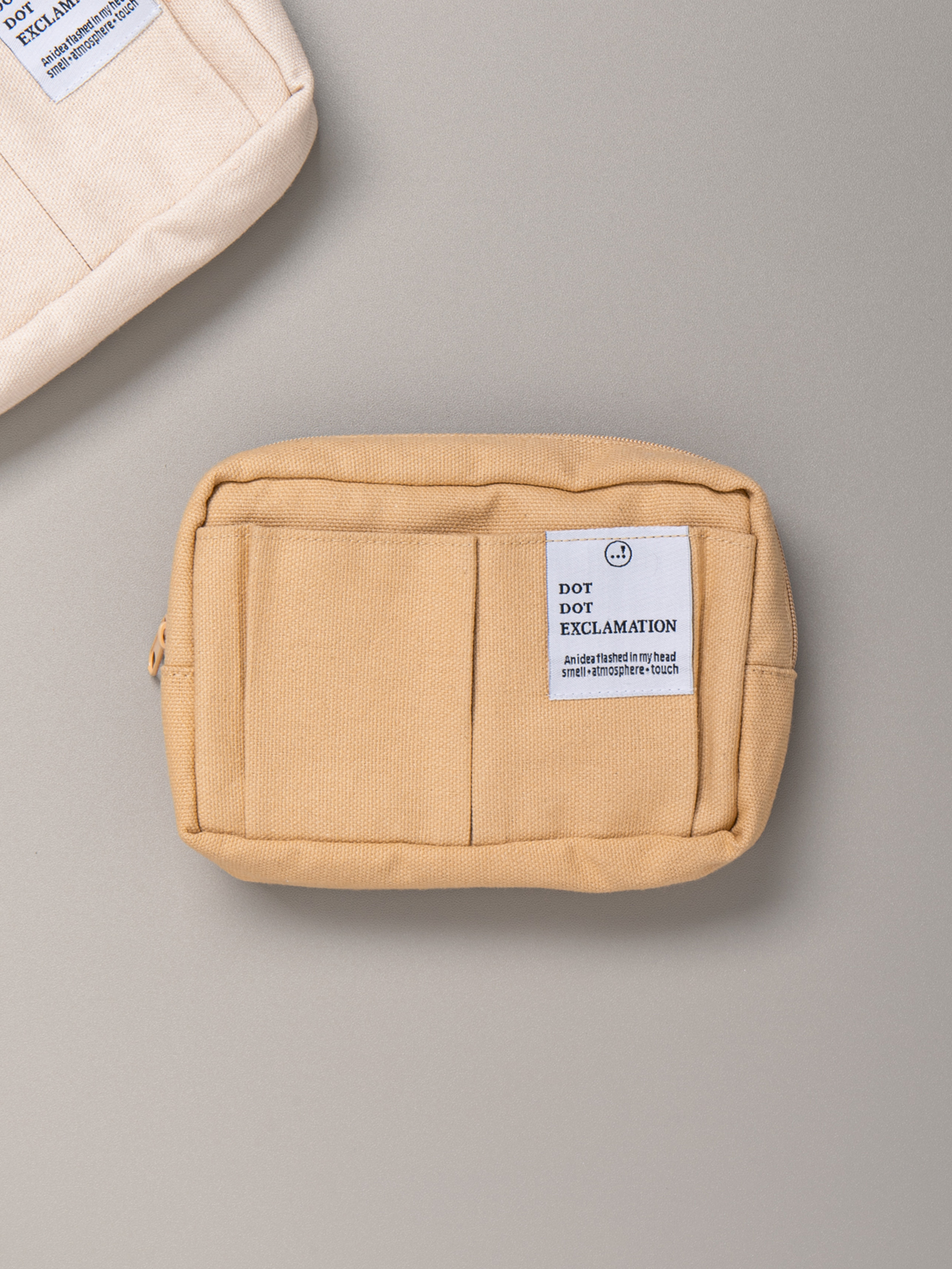 DAISO Two-pocket label cotton pouch (natural)