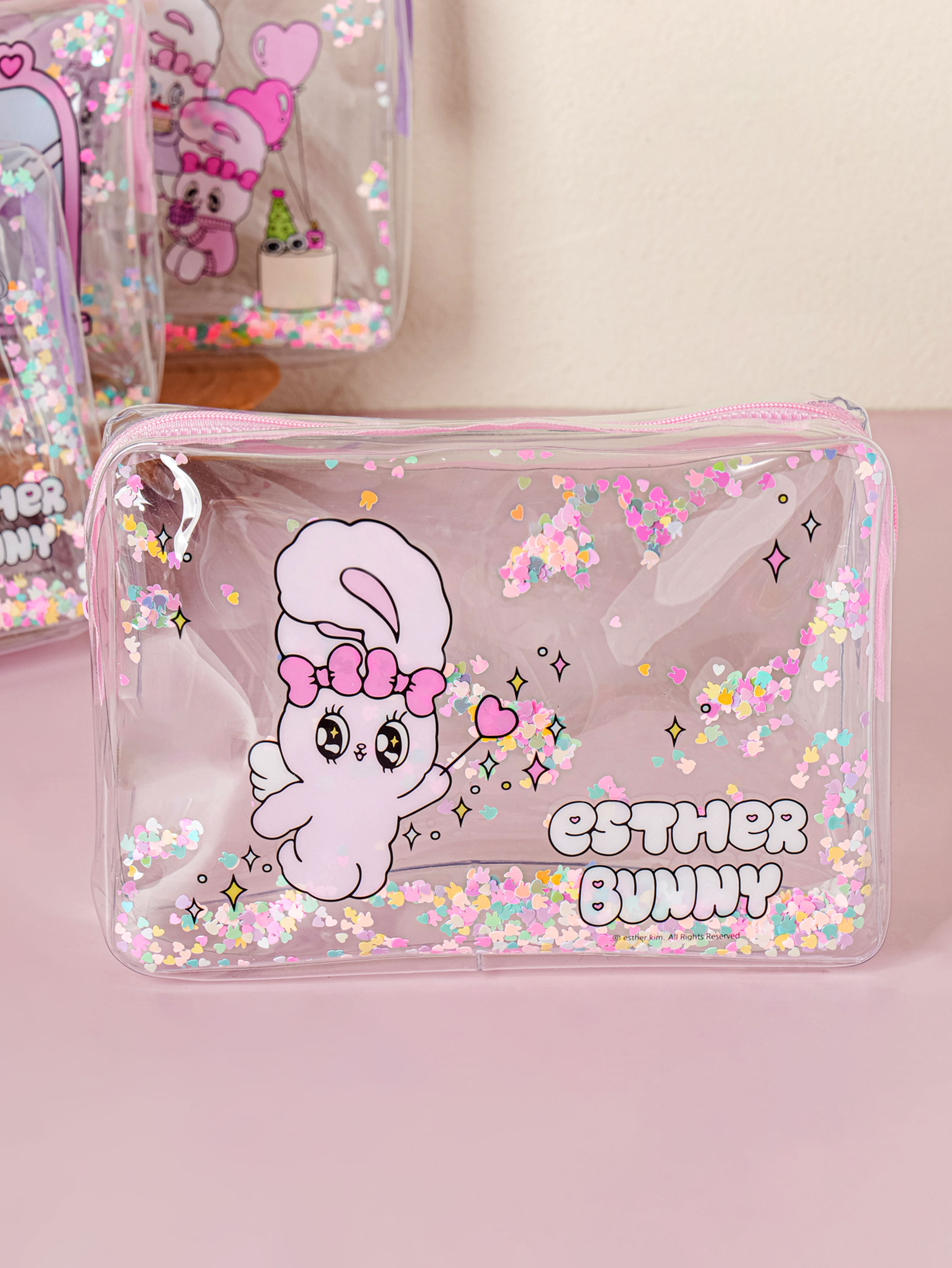 DAISO Esther Bunny_Glitter transparent Pouch (Medium)