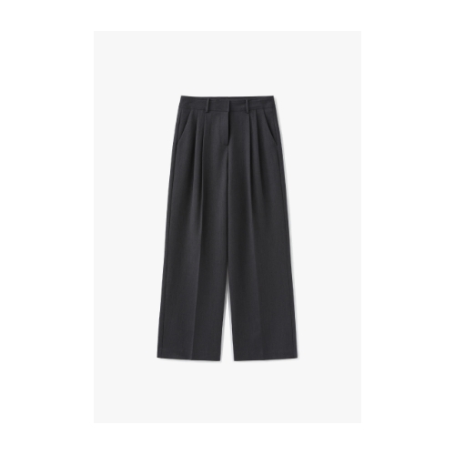 Woman Wool 2-Tuck Semi Wide Slacks Charcoal