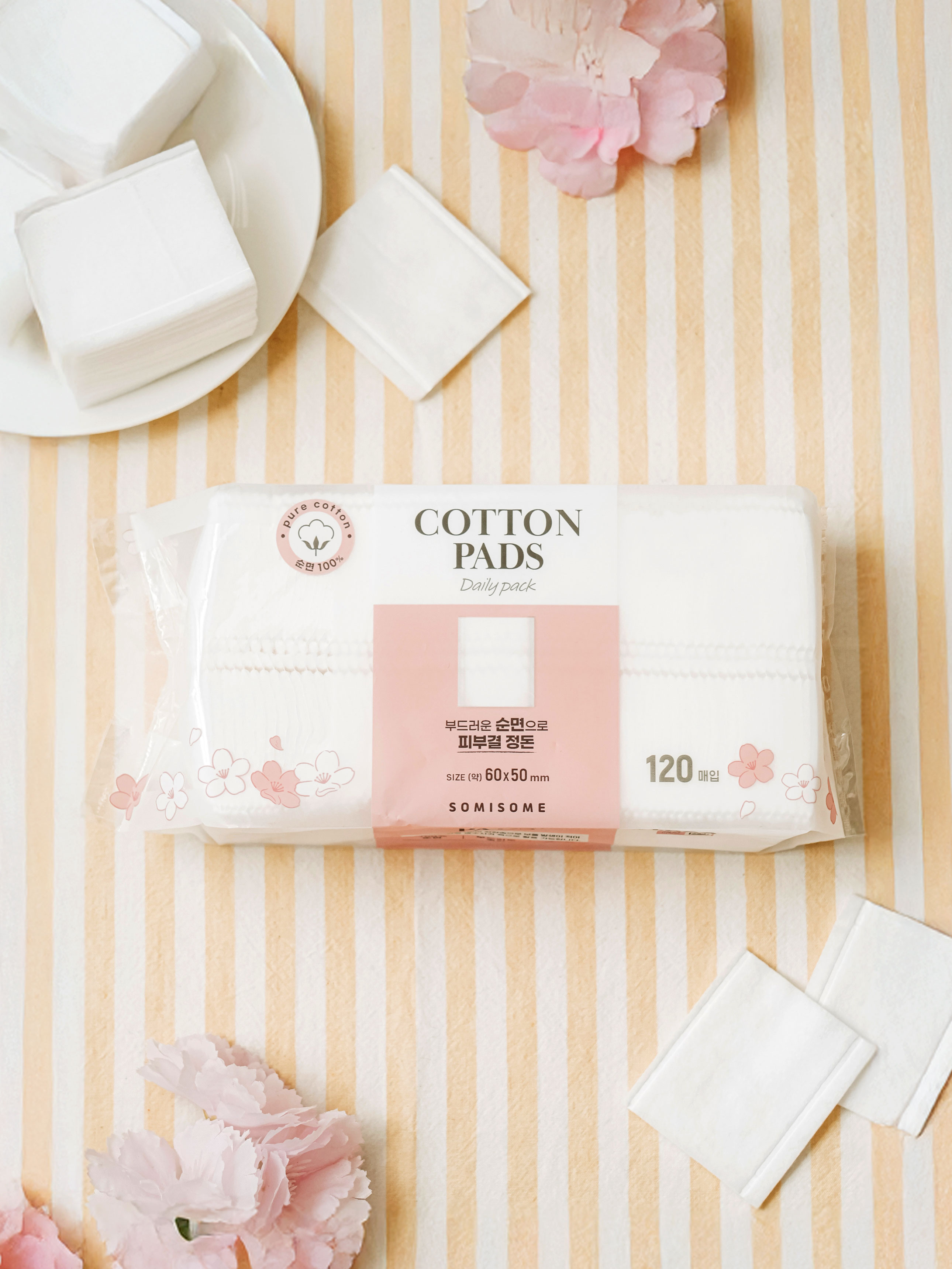 DAISO SOMISOM Pure Cotton Pads (120 Sheets)