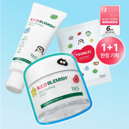 Dr.G Red Blemish Clear Soothing Cream 70ml 1+1 Set (+Tube 70ml+Serum 10ml+Gel Mask Sheet 1ea+Spot Deco Patch)