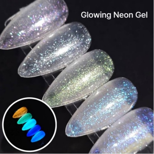 ICE GEL Neon Transparent Glitter Glow-in-the-Dark Gel Glowing Neon Gel 1718~1722 – 5 Colors Set